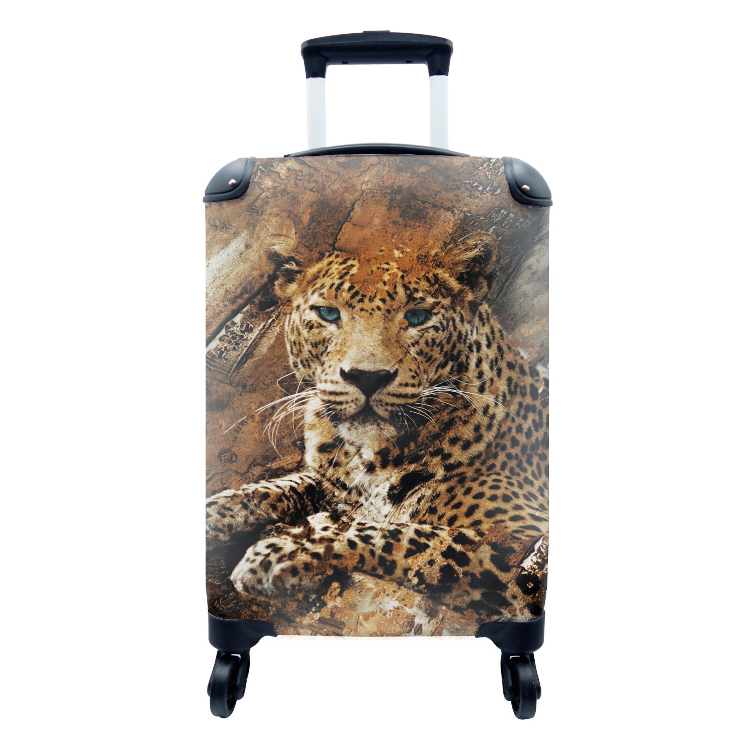 MuchoWow Handgepäckkoffer - für Reisekoffer Reisetasche mit Steine Wand, Trolley, Handgepäck 4 Leopard Ferien, rollen, - Rollen