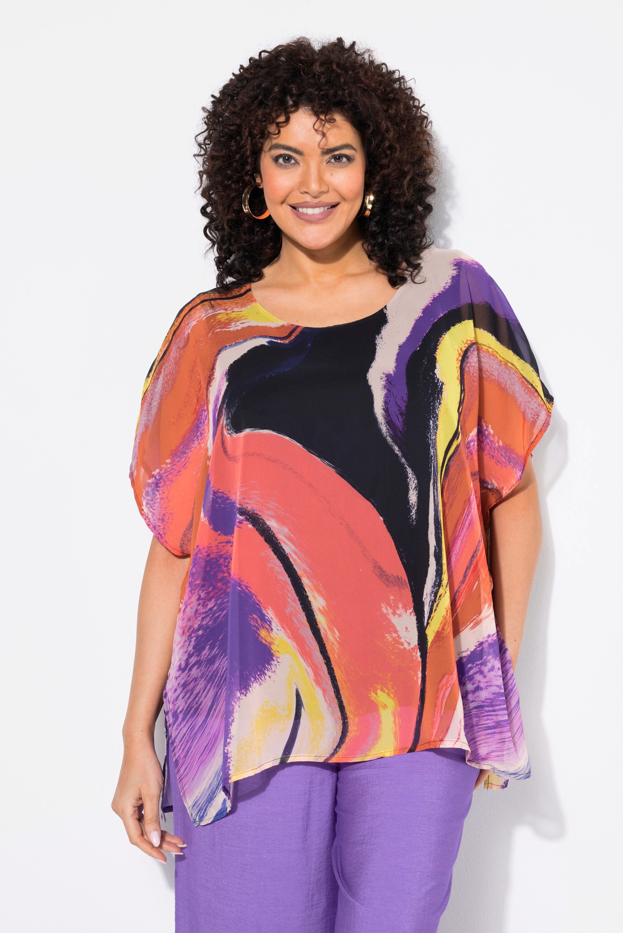 Ulla Popken Tunika Chiffon-Tunika doppellagig Rundhals günstig online kaufen
