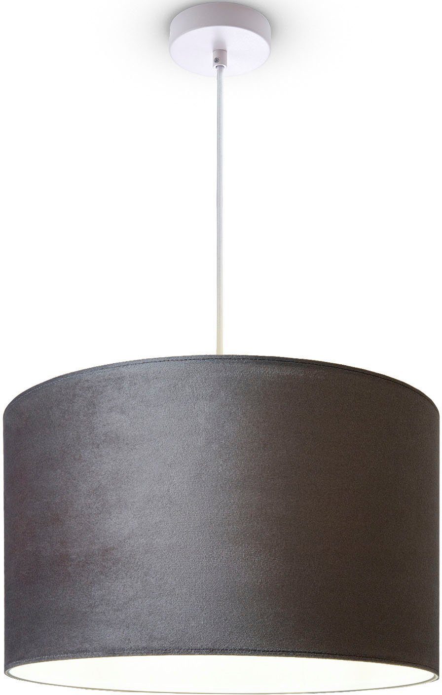 Paco Unifarben Velour uni Pendelleuchte Lampenschirm Kabel Wohnzimmer aus E27 1,5m ohne grau Deko Hugo Home Leuchtmittel, Color,