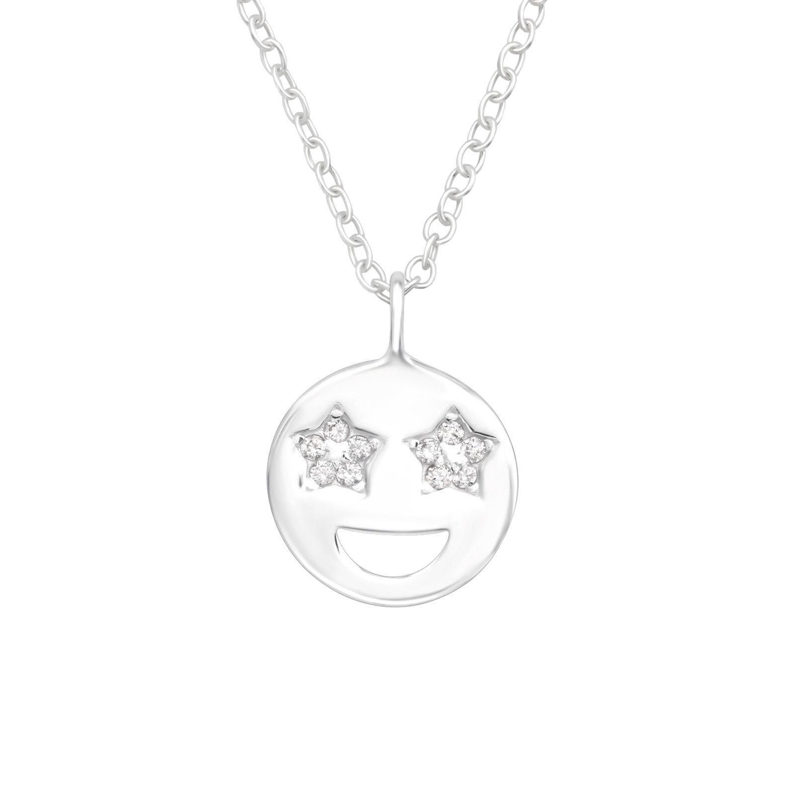 BUNGSA Kette mit Anhänger Kette lachendes Gesicht mit Kristall Sternen aus 925 Silber Damen (1-tlg), Halskette Necklace