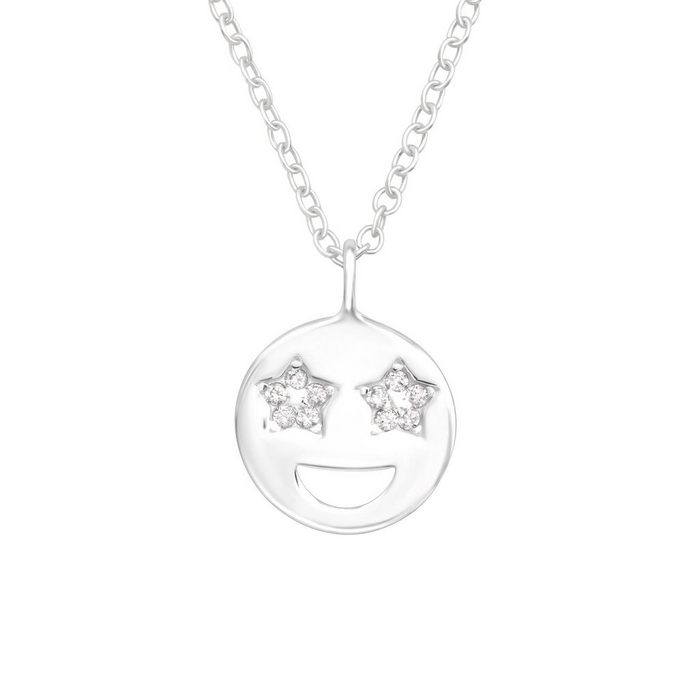 BUNGSA Ketten-Set Kette Smiley mit Kristall Sternen aus 925 Silber Damen (1-tlg) Halskette Necklace
