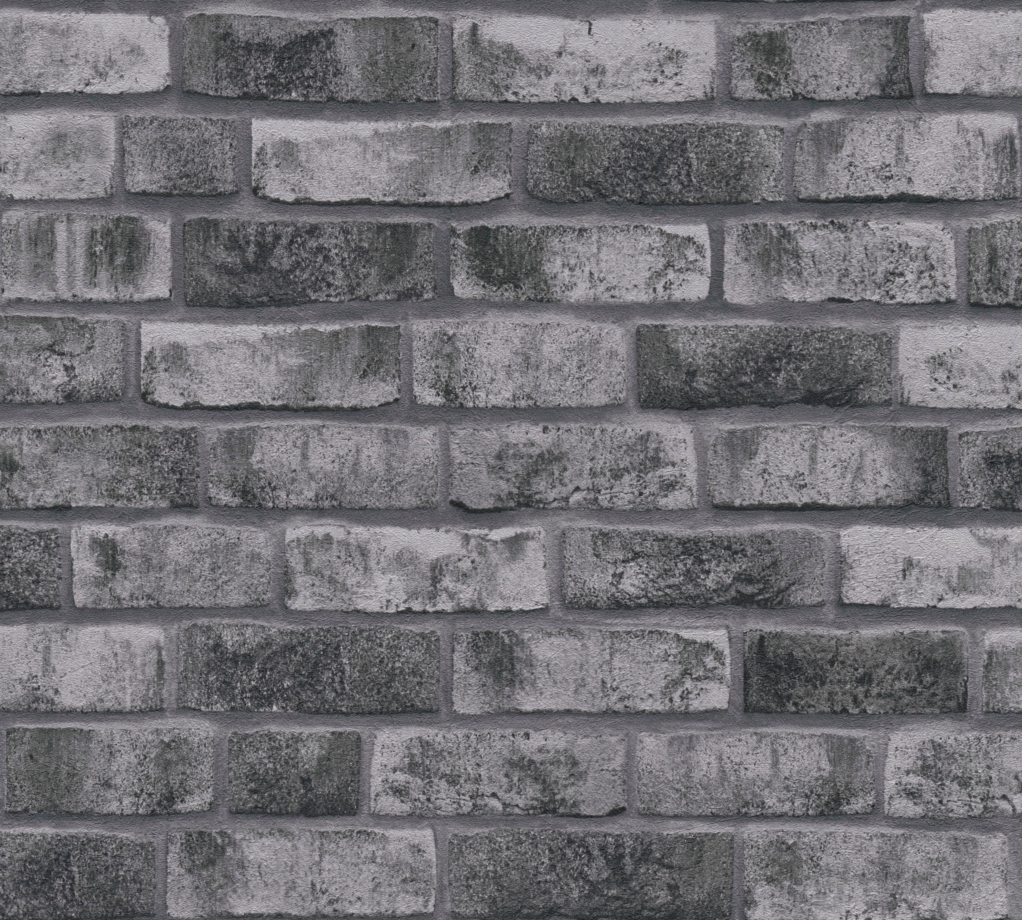 Vliestapete St), Backstein, Stones (1 A.S. grau/anthrazit Steintapete Bricks Création strukturiert, leicht matt, &