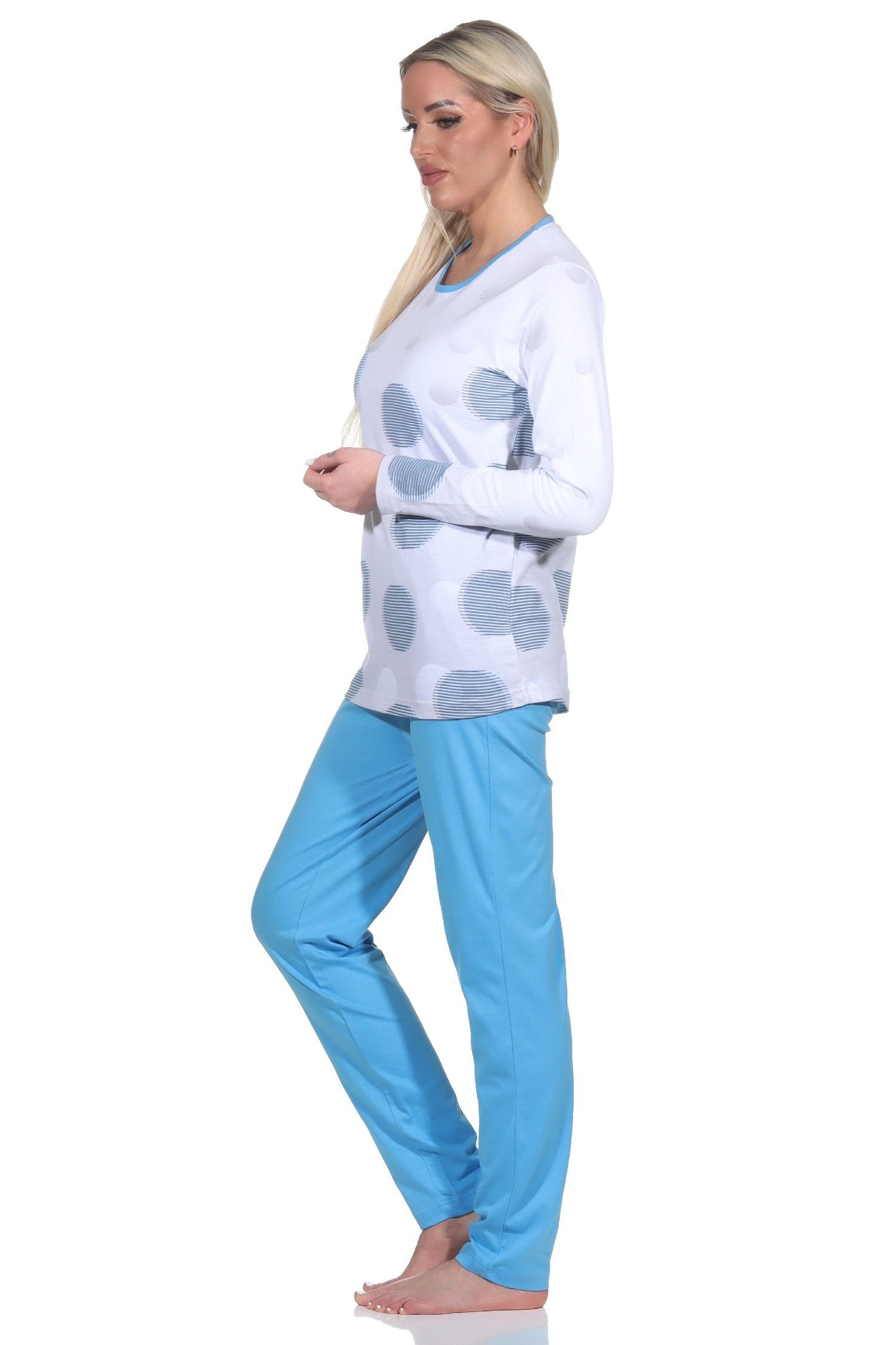 auch Schlafanzug Optik blau Damen Übergrösse in Normann Pyjama - Tupfen-Punkte in langarm