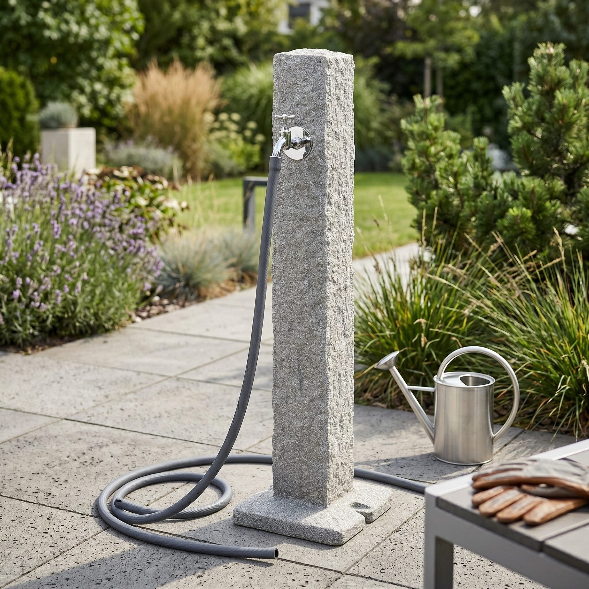 YourCasa Gartenbrunnen Wassersäule Garten, Stein-Optik, 98 cm, Wasserzapfsäule, 24 cm Breite, Verchromter Metallhahn mit Schlauchanschluss