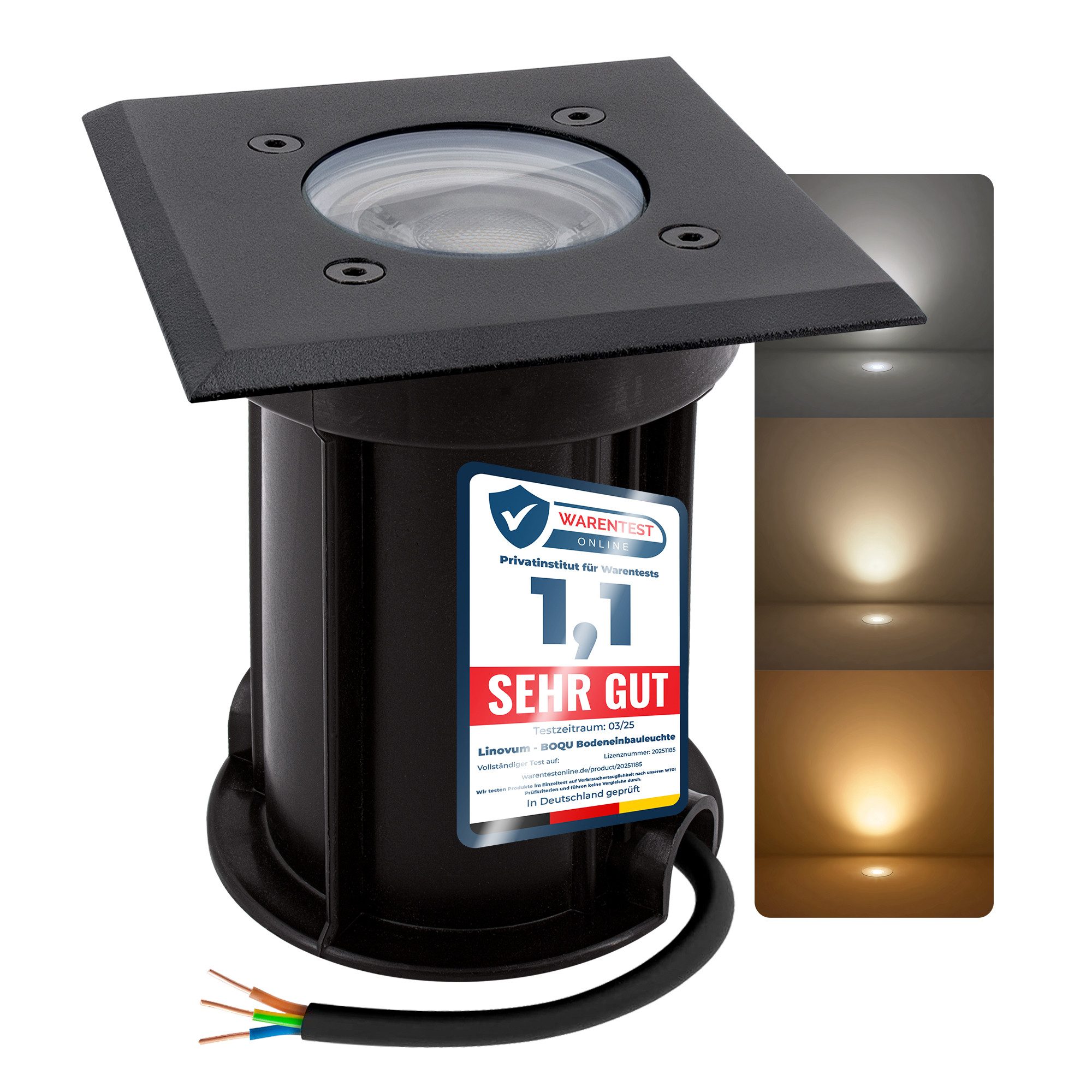 linovum LED Gartenstrahler BOQU Bodeneinbauleuchte schwarz & eckig mit LED GU10 Прожекторы 6W, Warmweiß bis Tageslicht