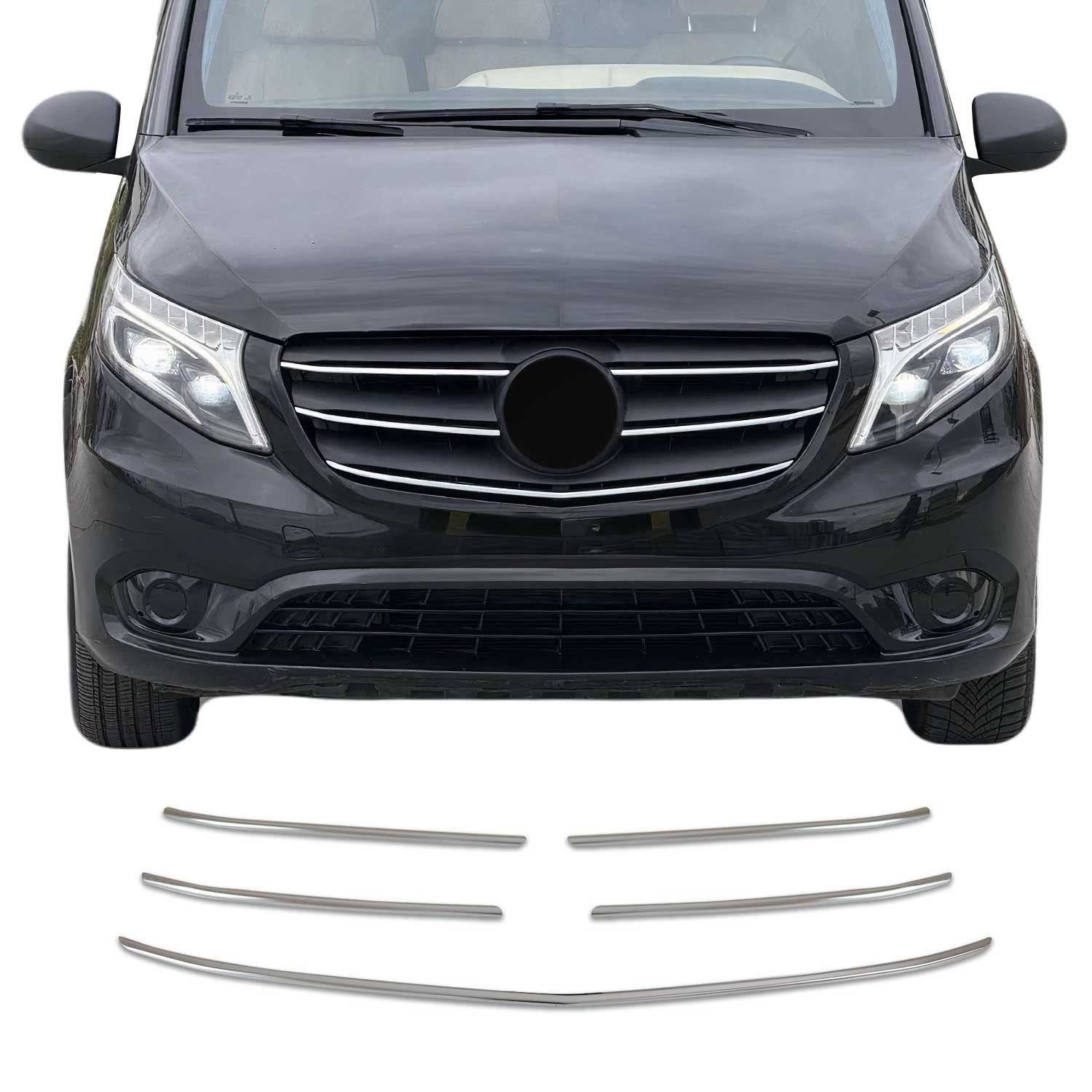 OMAC Zierleisten-Aufkleber Kühlergrill Leisten für Mercedes Vito W447 2019-2025 Chrom 5x, (5tlg), Langlebig,Einfache Reinigung,Einfache Installation,Rostbeständig