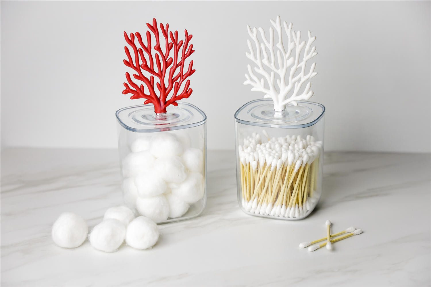 Qualy Design Aufbewahrungsdose Coral Koralle (transparent, mit Deckel, 1 St., Kunststoff Box), Behälter ca. 9 x 9 x 11 cm, Koralle ca. 10 cm hoch