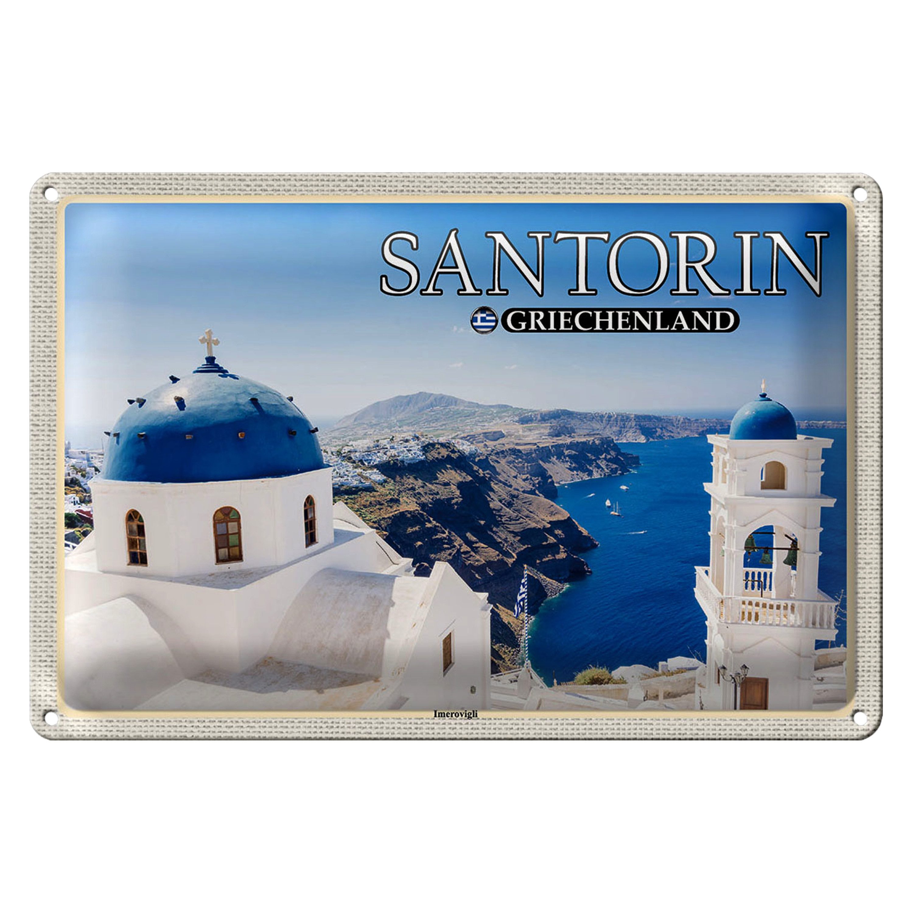 Roomando Metallschild Reise 40x30cm Santorin Griechenland Imerovigli Inseln