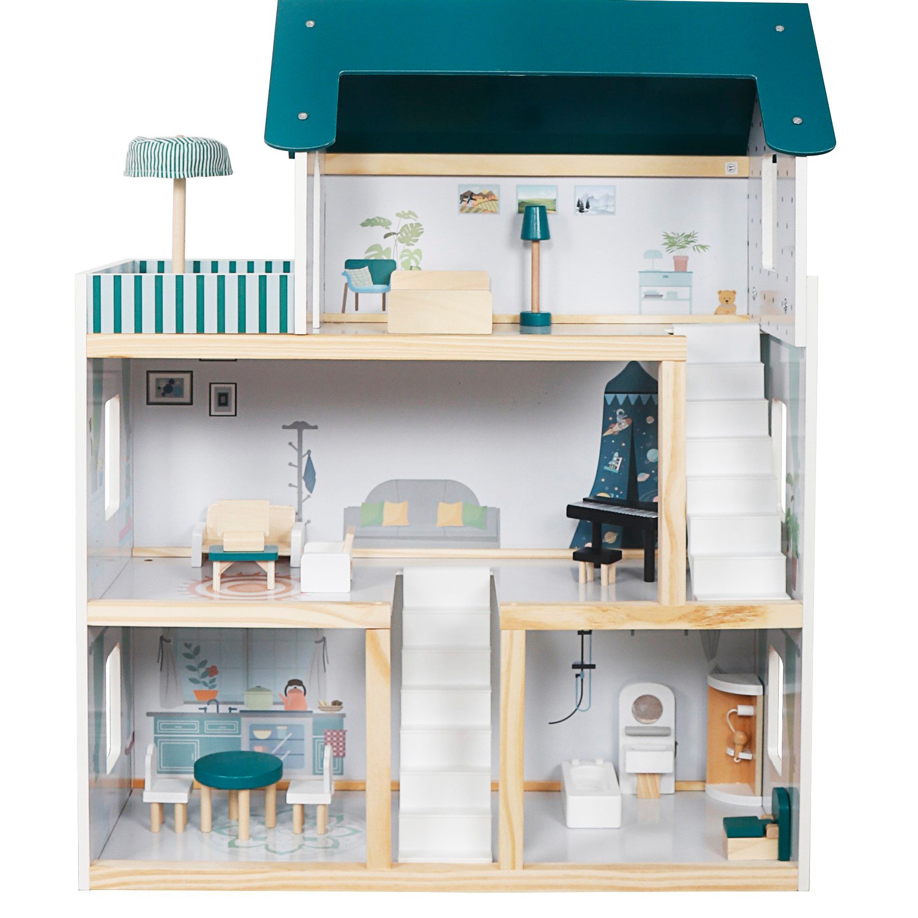 TikTakToo Puppenhaus Großes Puppenhaus XXL Puppenvilla Set aus Holz mit Zub günstig online kaufen