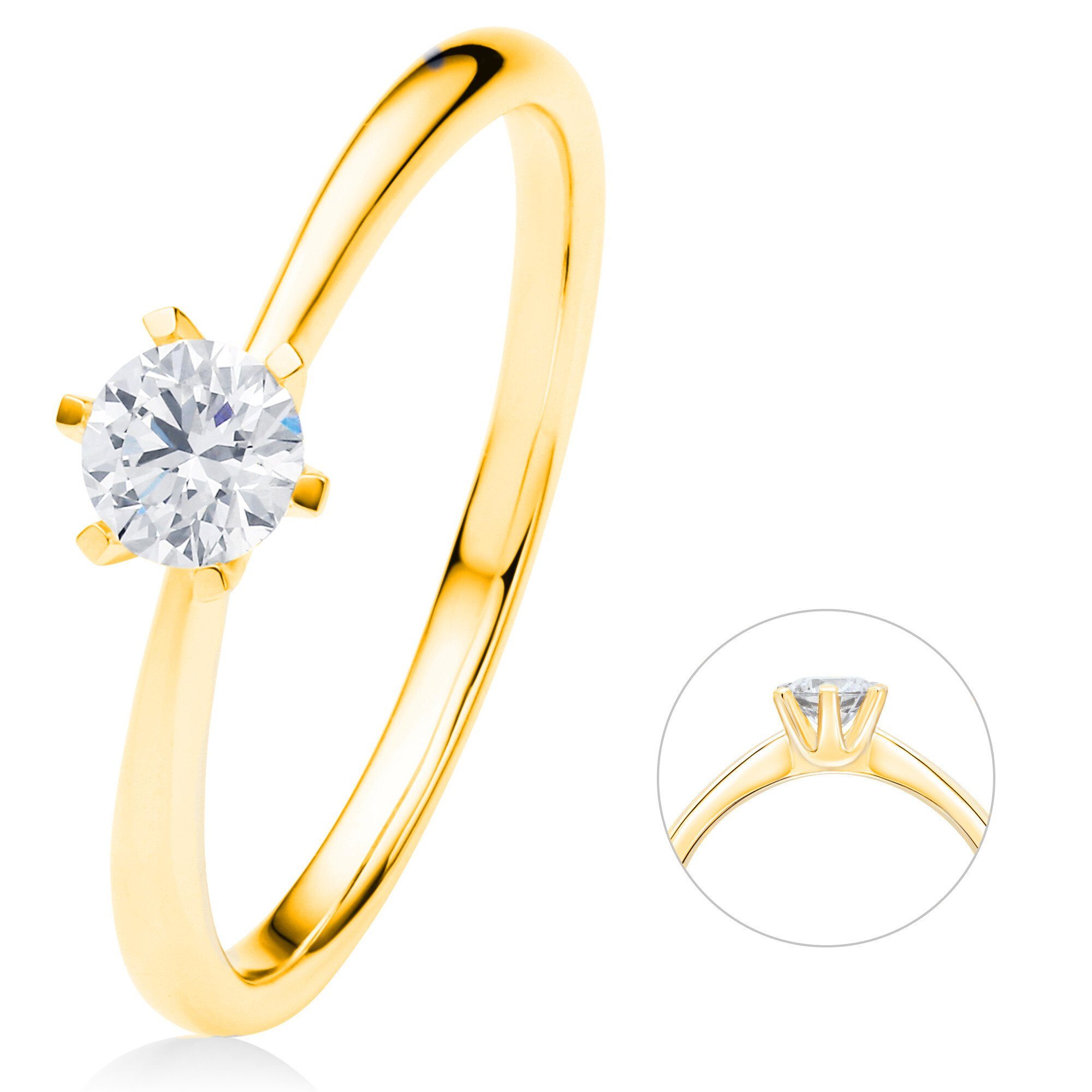 ELEMENT aus ONE Diamantring ct Diamant Gold Ring Brillant 585 Damen Gelbgold, Schmuck 0.25