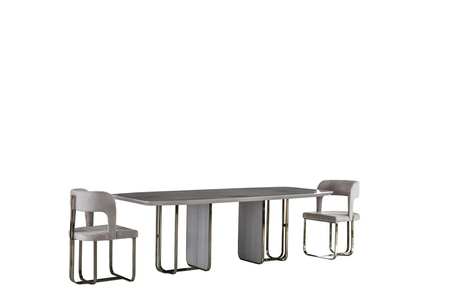 Metall Esstisch Weiß Beige Stühle Esszimmer 2x Luxus JVmoebel Elegantes Set Esszimmer-Set