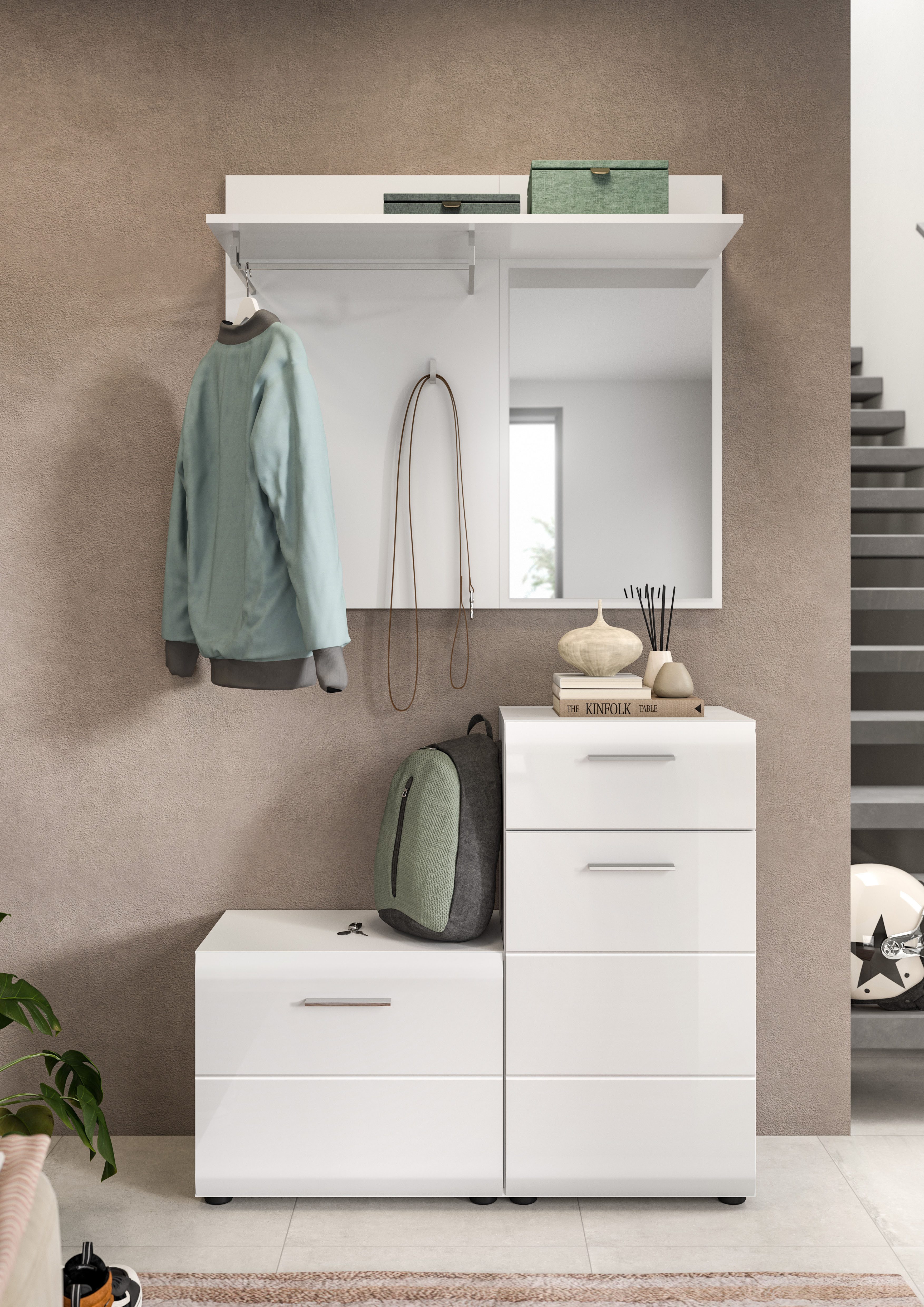 INOSIGN Garderoben-Set FLORENZ, 3tlg., best. aus: Garderobenspiegelpaneel, Sitzbank & Kommode, Kombination, Kompaktgarderobe, Garderobenkombination, Garderobe