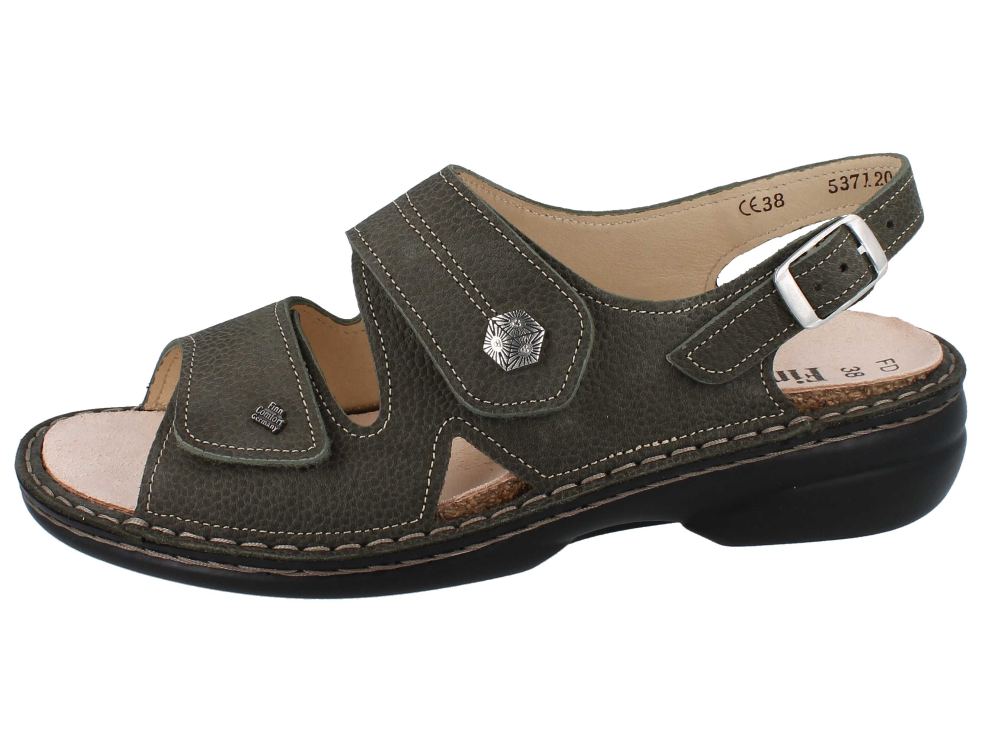 Finn Comfort FINN COMFORT Milos Damen Sandale olivegrün genarbtes Nubukleder - Sandale Wechselfußbett