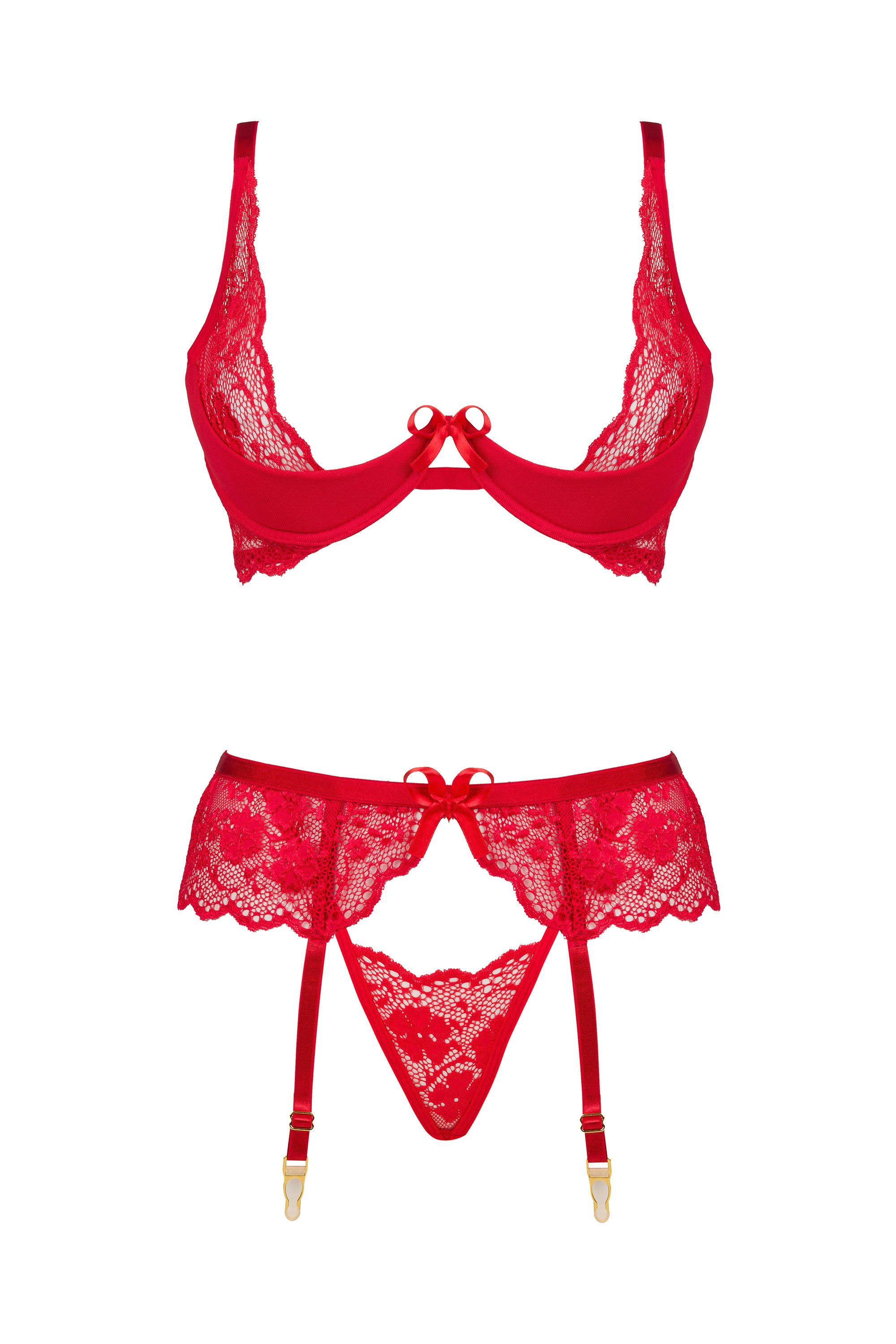 Beauty Night Fashion Set: Bügel-BH Strapse-Set in rot gepolsterter Bügel-BH String (Set)