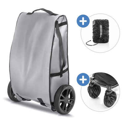 Zamboo Kinderwagen-Tasche Grau, Transporttasche für Buggy, Kindersitz & Babyschale mit Radschutzhüllen