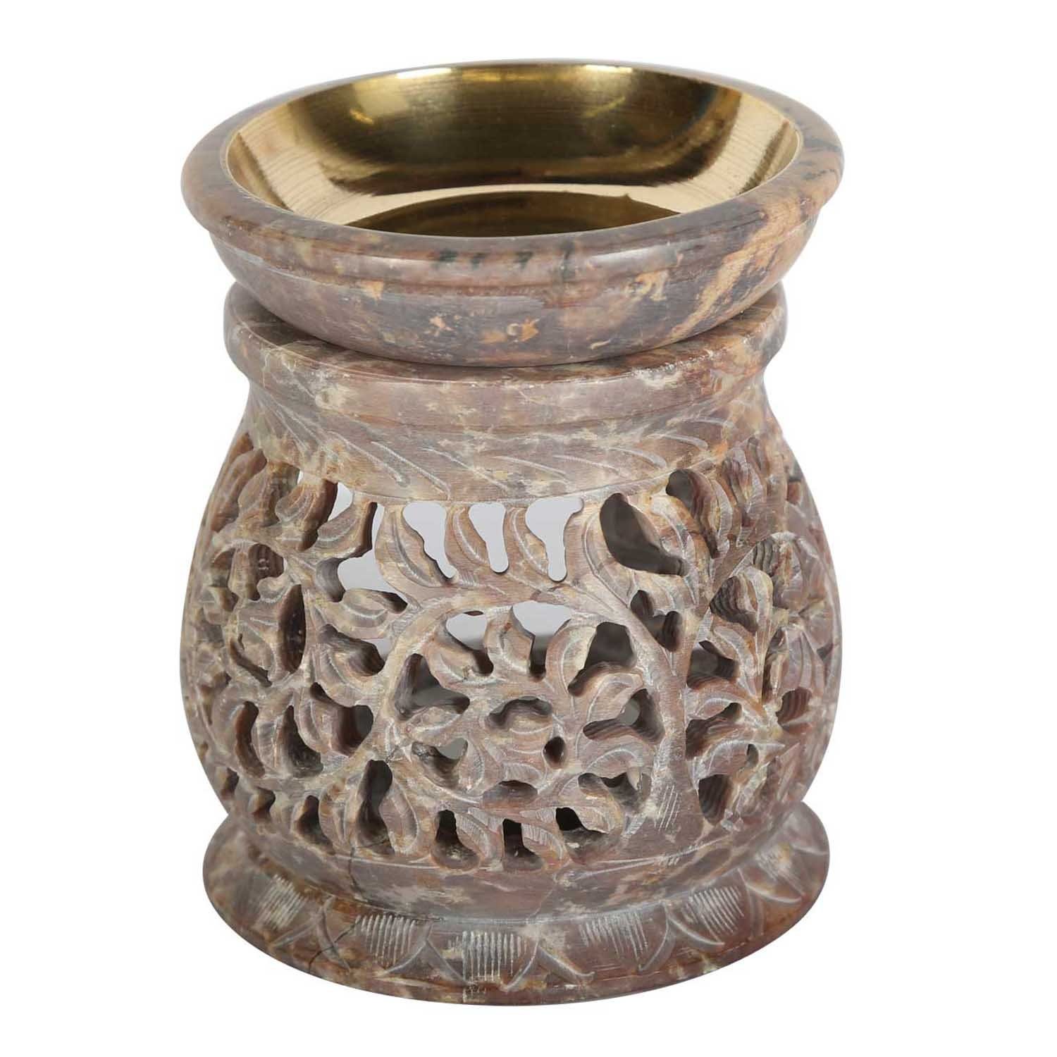 Casa Moro Duftlampe Orientalische Duftlampe Namaste aus Soapstone Diffusor Teelicht, handgeschnitzt Braun