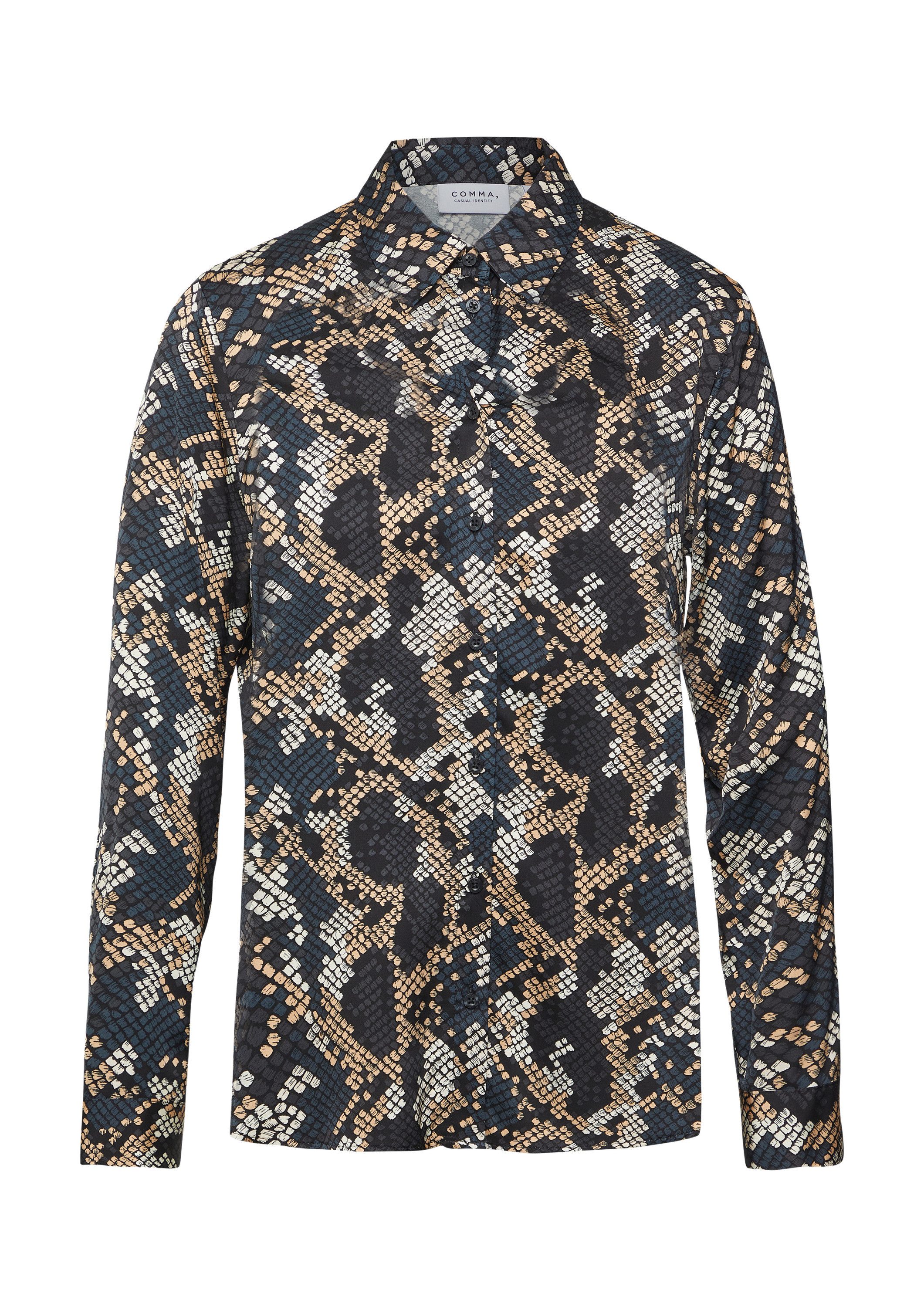 comma Langarmbluse Bluse Hemdbluse aus Viskosesatin mit Animal-Print günstig online kaufen