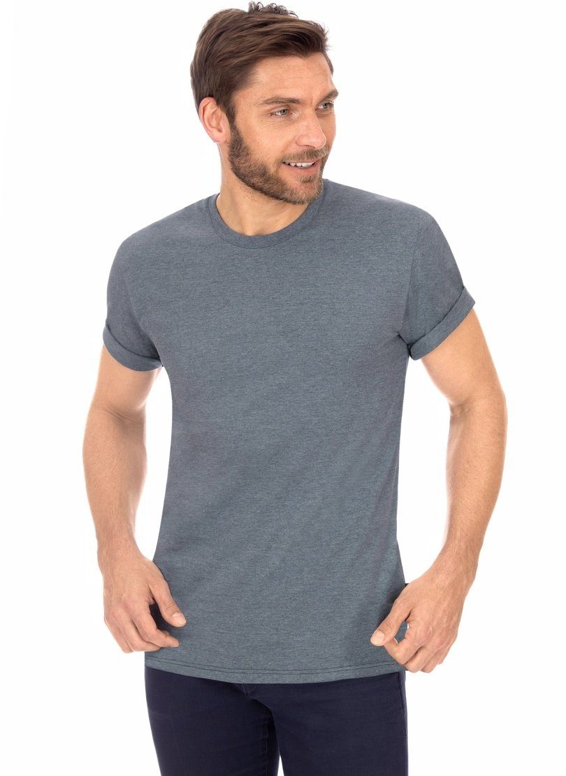 T-Shirt DELUXE Trigema steingrau-melange Baumwolle T-Shirt TRIGEMA
