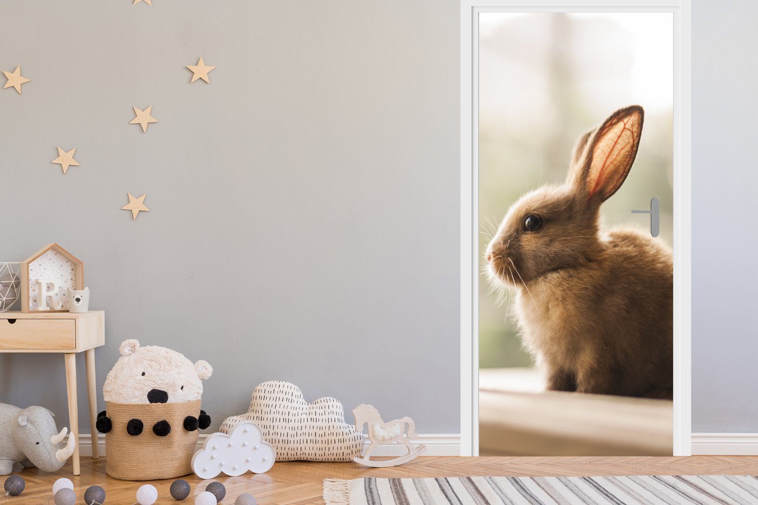 MuchoWow Türtapete Kaninchen - bedruckt, Fototapete Baby Tür, für Matt, Türaufkleber, St), 75x205 (1 cm Tier, 