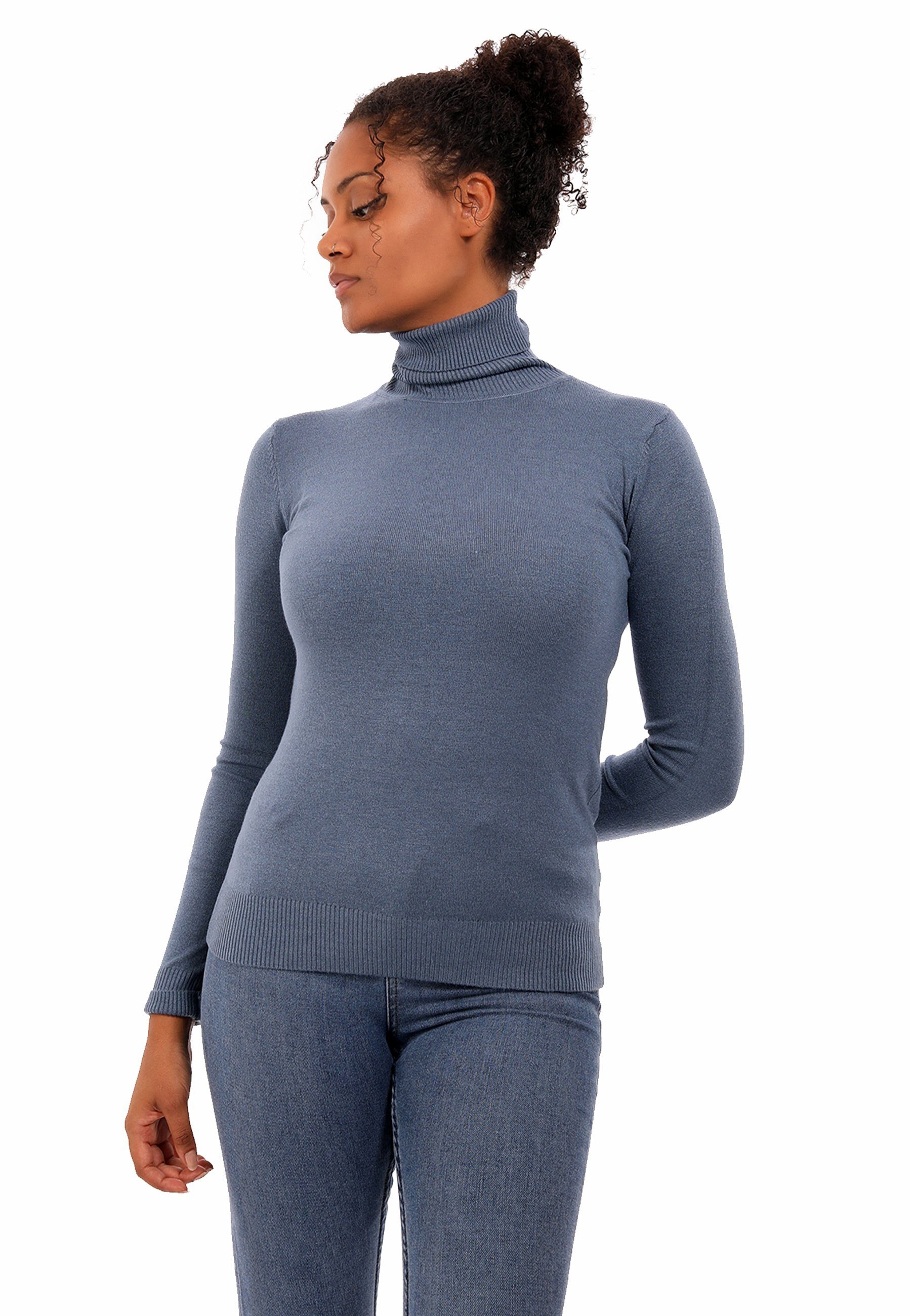 YC Fashion & Style Rollkragenpullover Basic Pullover mit Rollkragen Basic Jeansblau | Strickpullover