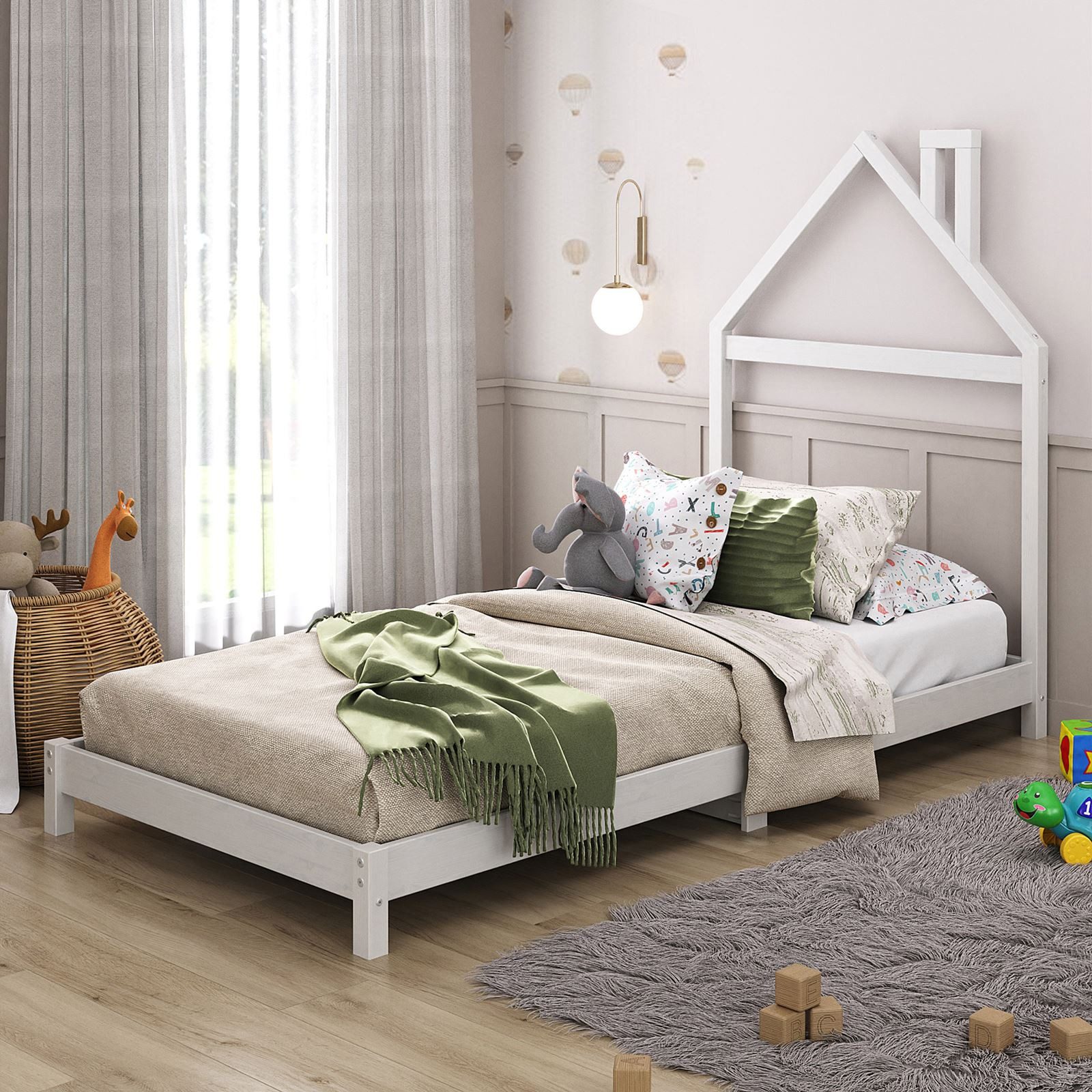 IDIMEX Kinderbett LIZ, 90x200 cm Montessori Bodenbett im Hausdesign aus Mas günstig online kaufen
