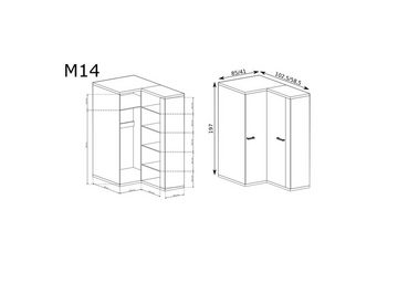 Furnix Eckkleiderschrank MEDIOLANE M-14 Kleiderschrank in L-form mit 2 Türen Natural Hikora B102,5 x H197 x T85 cm