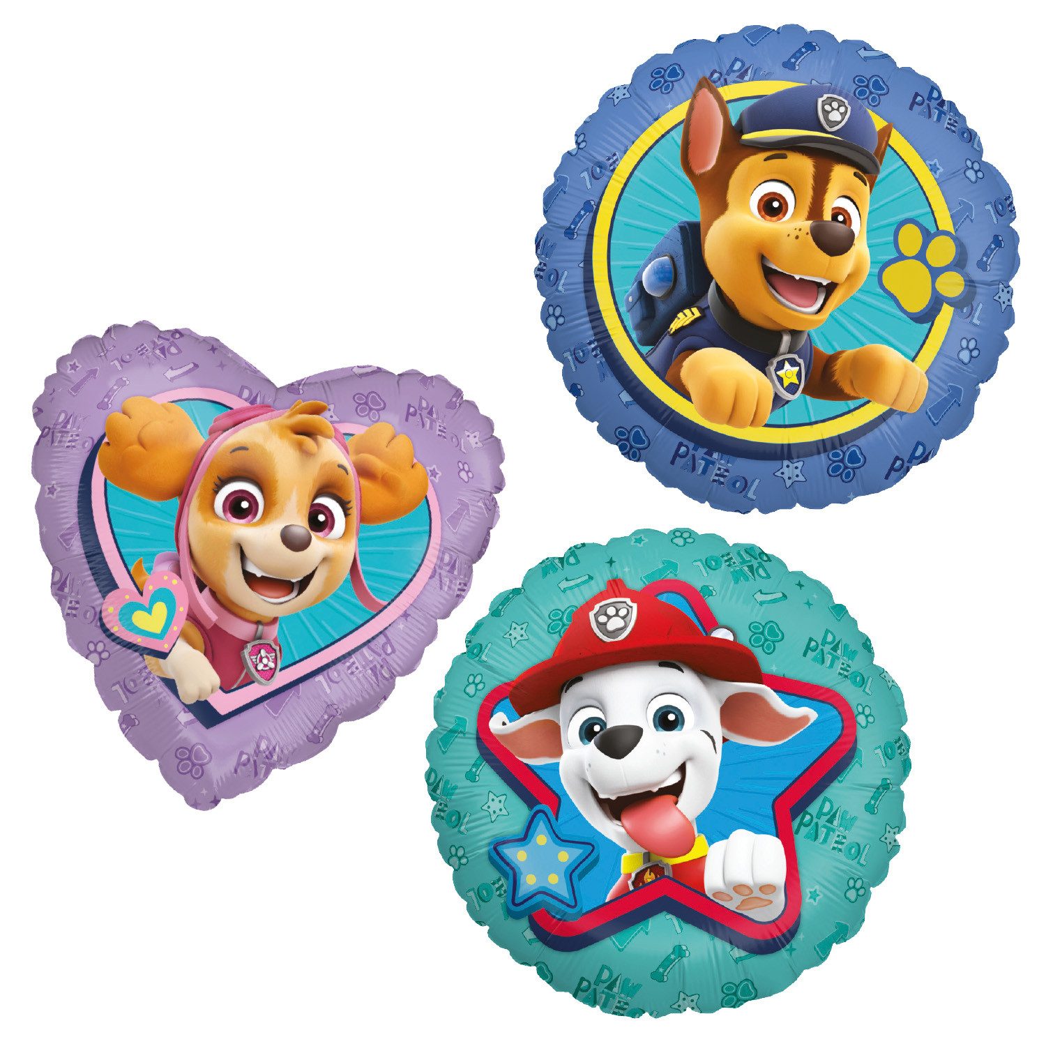 Party Factory Aufblasbares Partyzubehör Paw Patrol 3er-Set Folienballons bunt Ø 45 cm – Kindergeburtstag