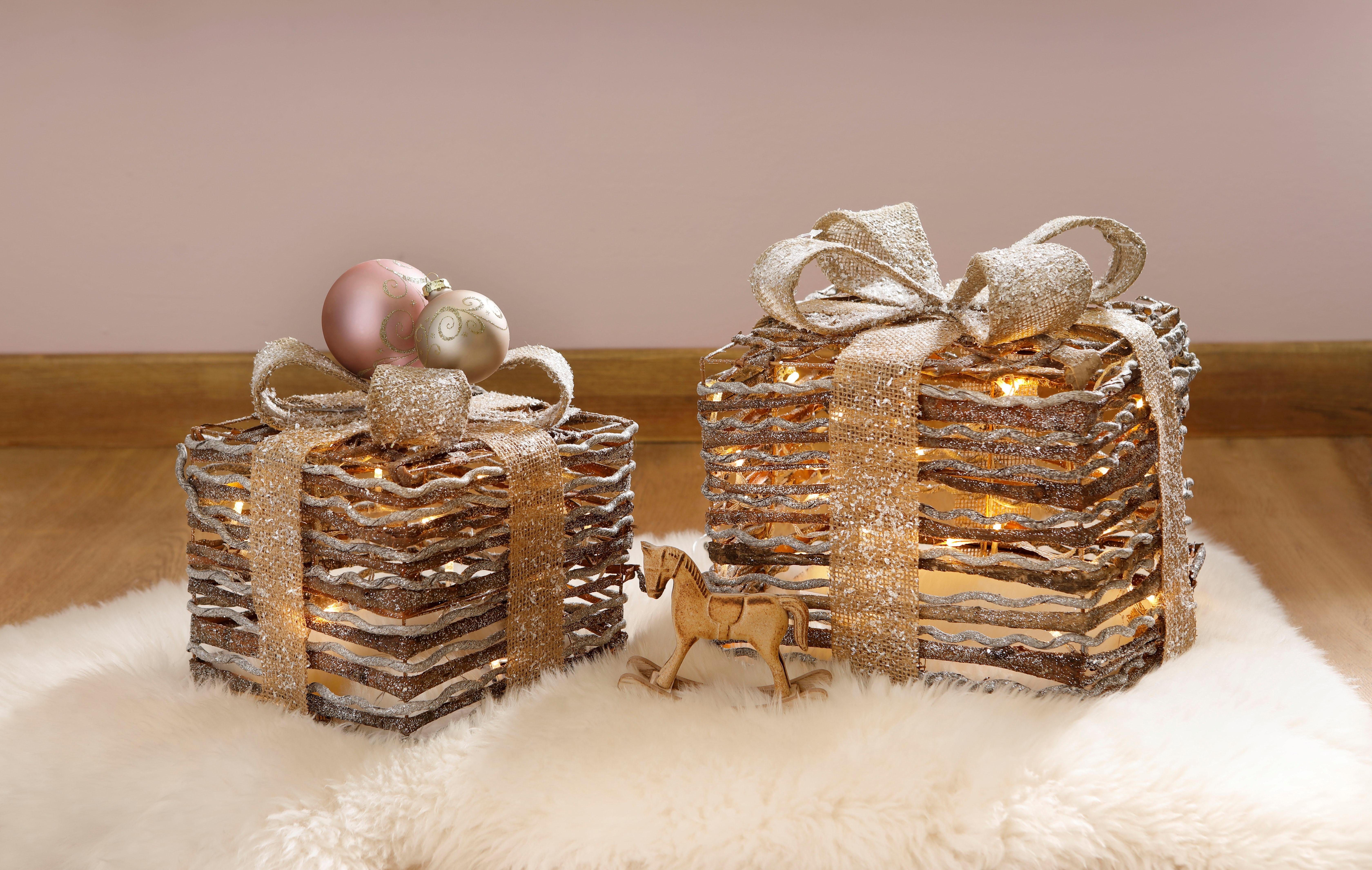 Myflair Möbel & cm, Weihnachtsdeko mit LED Glitter integriert, LED Dekolicht Geschenkbox, und 25x25x31 cm 2-teilig, 20x20x26 fest Accessoires