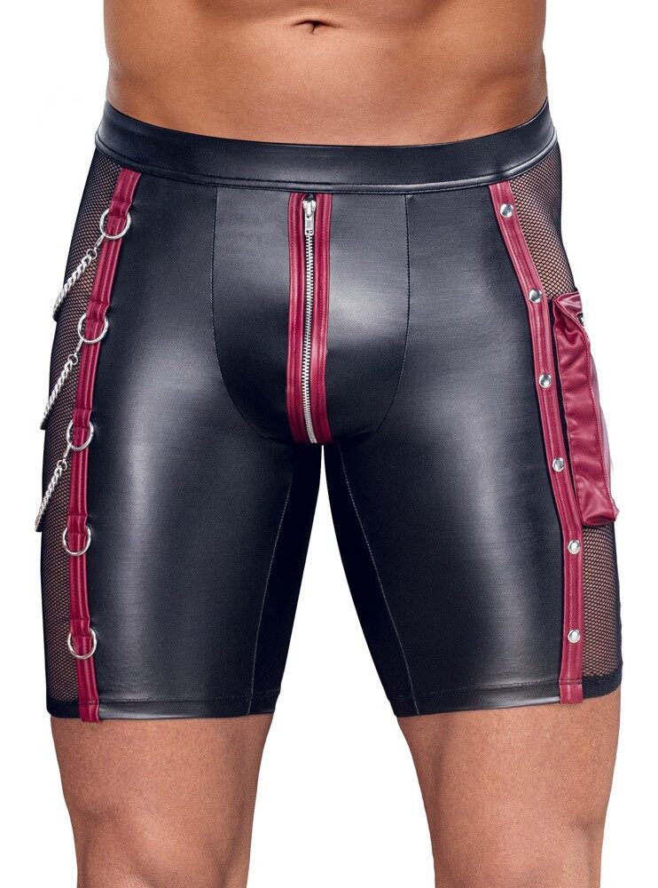 NEK Boxershorts Boxershorts mit Reißverschluss uns seitlichem Netz mit Ketten - schwar (1-St) Cooler Mattlook und seitliches Netz