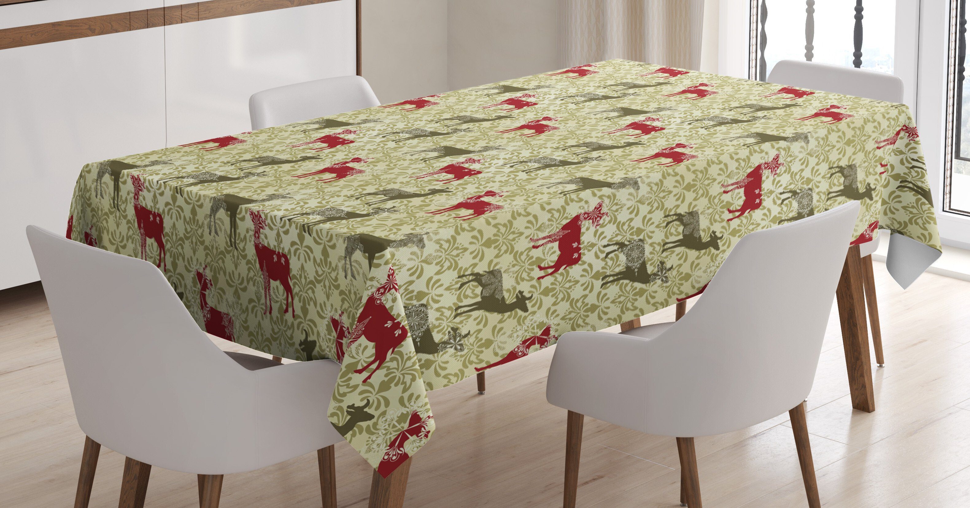 Abakuhaus Tischdecke Farbfest Waschbar Für den Außen Bereich geeignet Klare Farben, Weihnachten Damast Snowflake Deer | Tischdecken