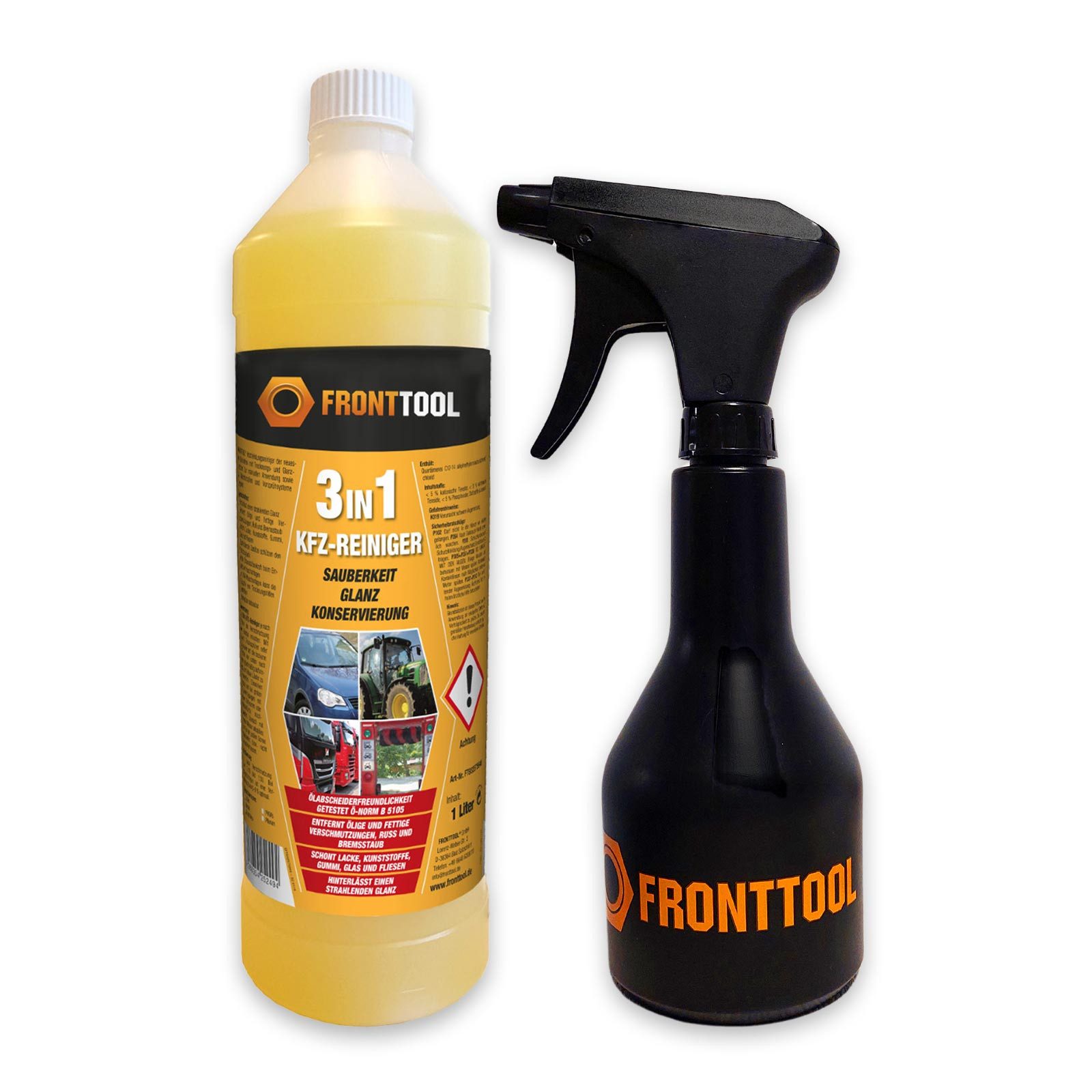 Fronttool Autoshampoo Autoreiniger Maschinenreiniger 1L mit Sprühflasche 500ml Insektenentferner