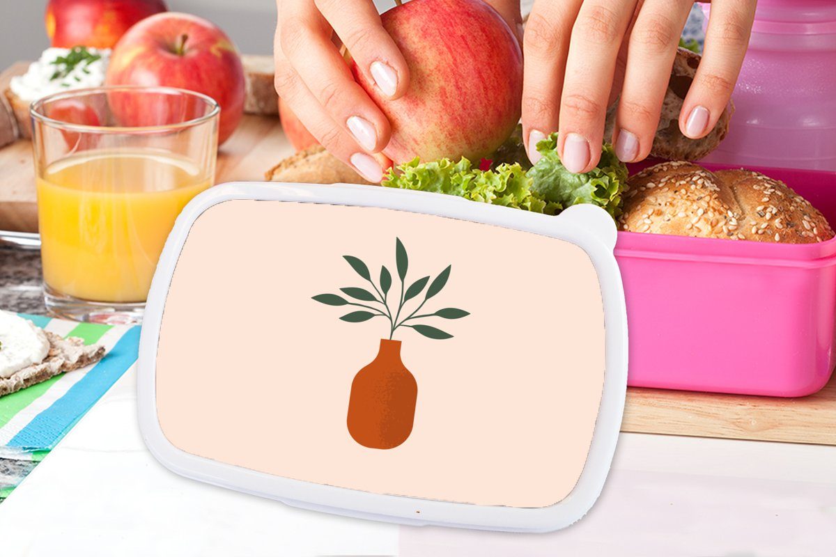 MuchoWow Lunchbox rosa Kunststoff (2-tlg), Brotbox Mädchen, Vase Pastell., für Erwachsene, - Snackbox, Brotdose Pflanze Kinder, Kunststoff, 