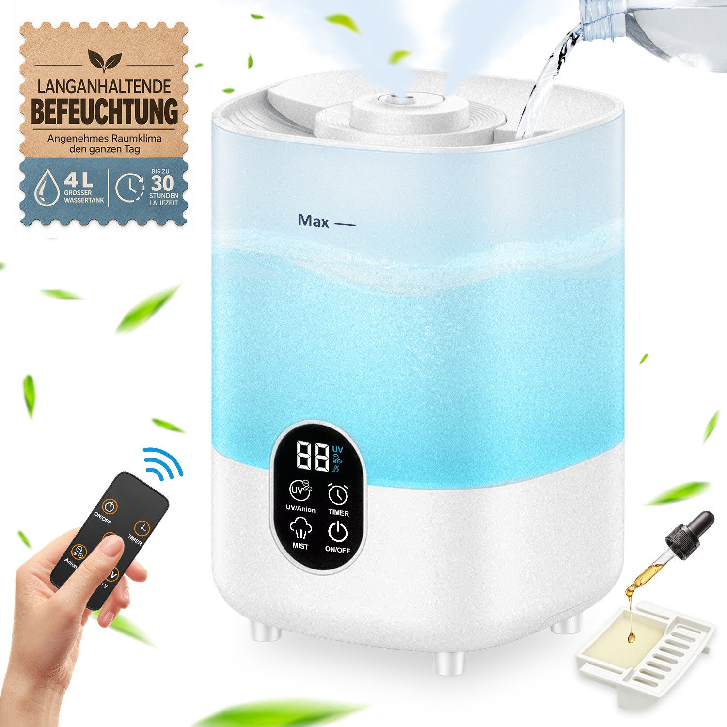 JoJoego Luftbefeuchter ultraschall Luftbefeuchter 350ml/h Aroma Diffuser, 4 l Wassertank, Leise Ultraschall Aroma Diffusor bis 35m²,Aromatherapie,Auto Shut-off