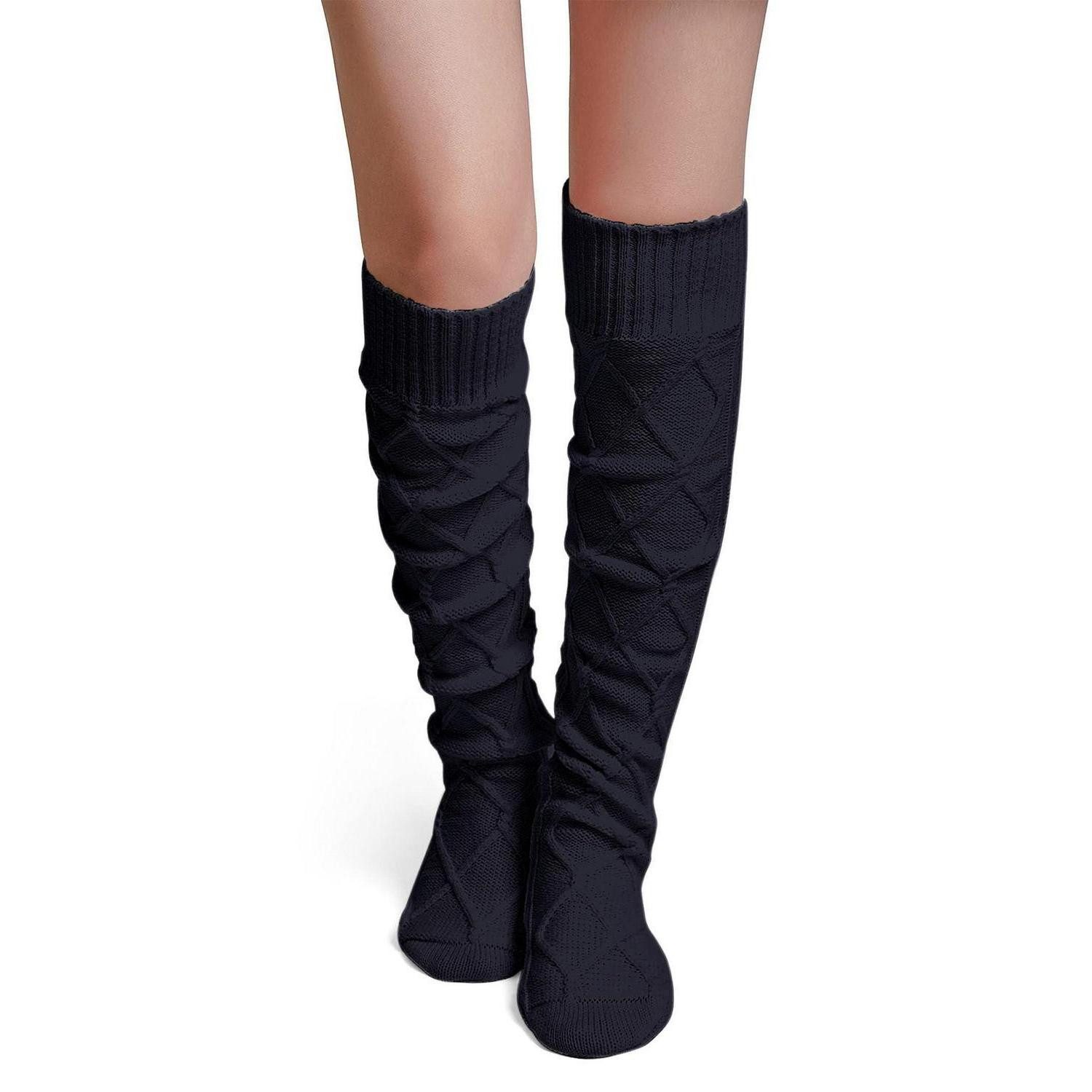 LuxusKollektion Overknees Kniestrümpfe Damen Zopf-Muster Einheitsgröße Schwarz