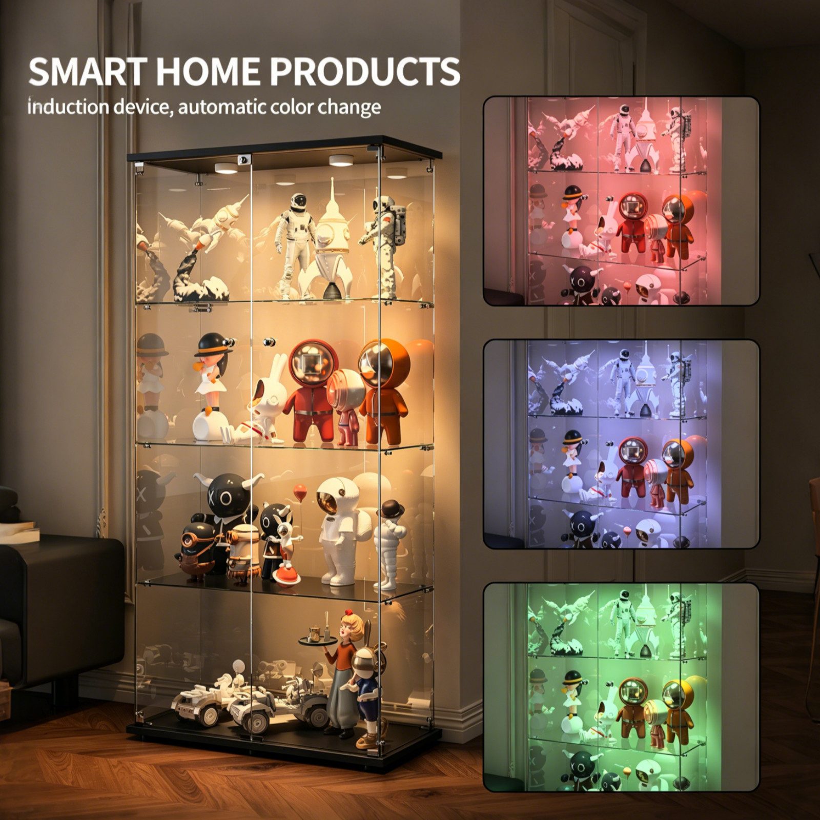 Simurq Glasvitrine Vitrinenschrank Glas mit Led Beleuchtung, Standvitrine mit 2 glastüren (Sammlervitrine mit Schloss und Kippsicherung, gehärtetes Glas) Standv – Bild 3 von 5