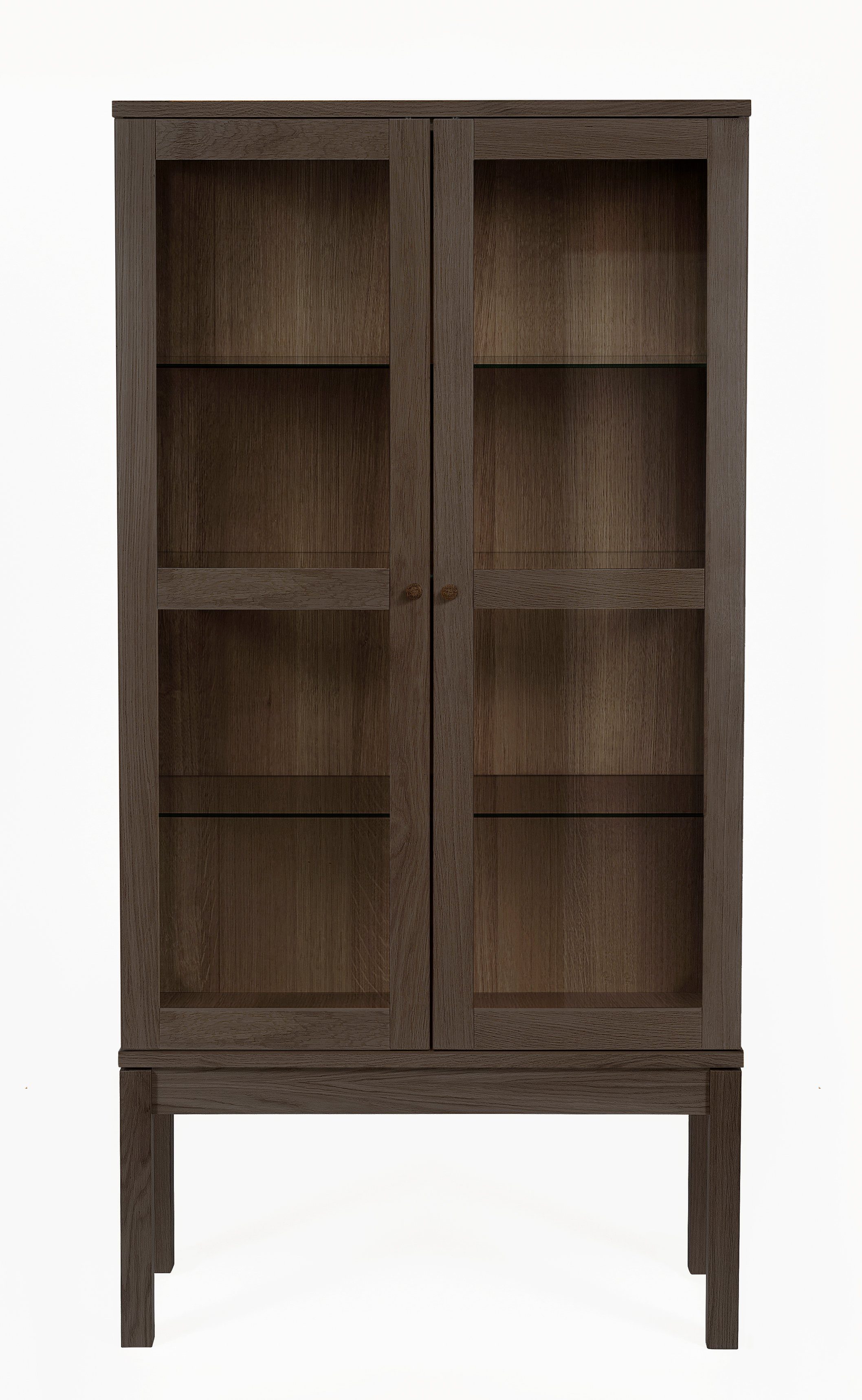 andas Vitrine Holzfurnier aus Eiche, Griffe und Füße aus massiver Eiche, FSC®