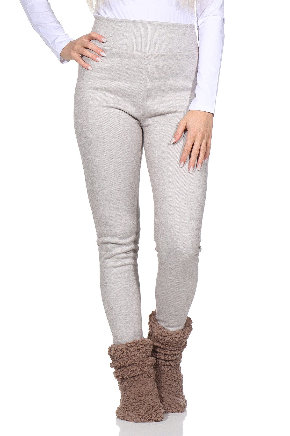 OriginalYou Thermoleggings Damen Leggings warme Thermo Leggings gefüttert Nadelstreifenoptik breiter und hoher Komfortbund, weiches Thermofleece