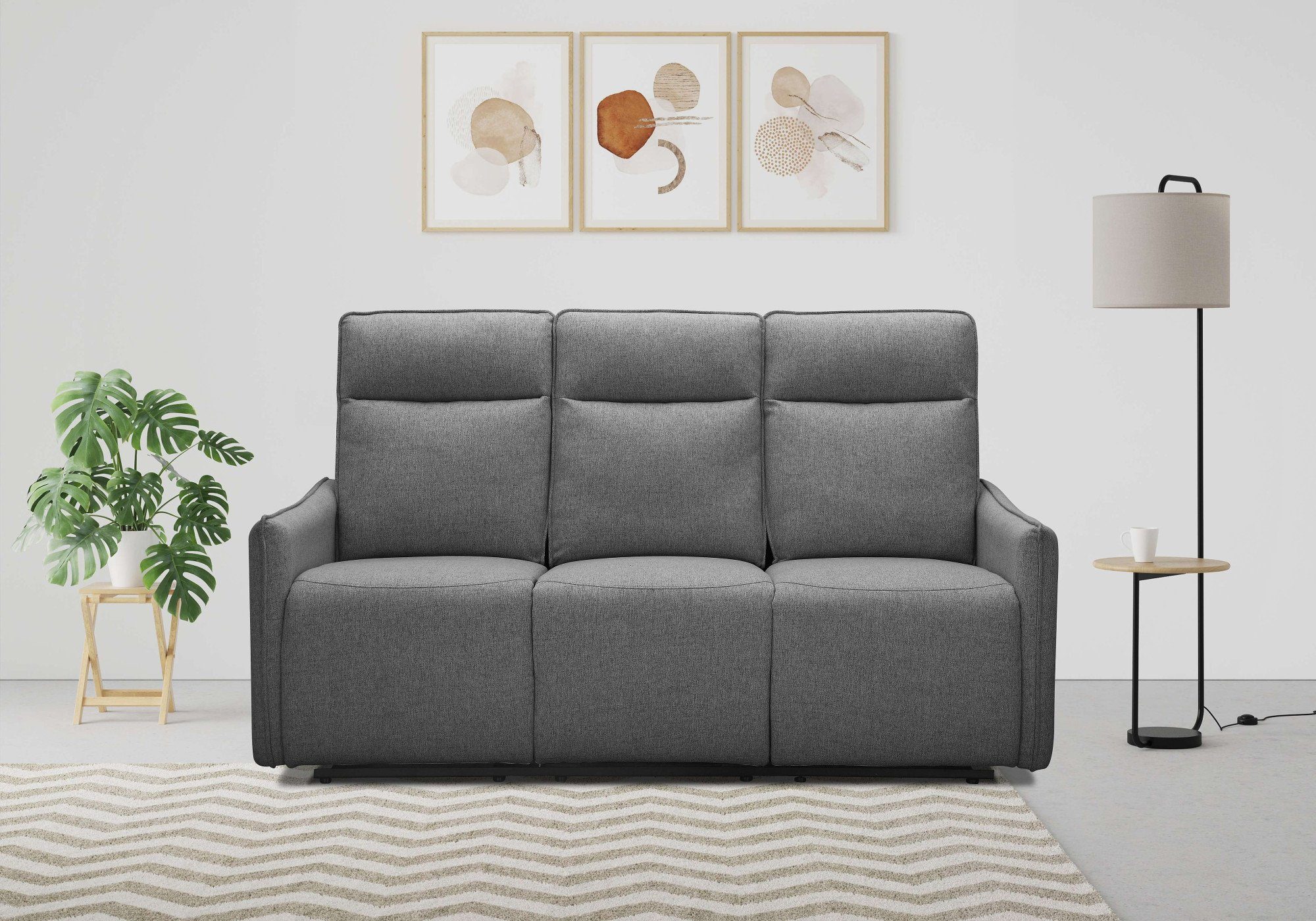3-Sitzer Lugo, Kinosofa mit Reclinerfunktion in Kunstleder und Webstoff