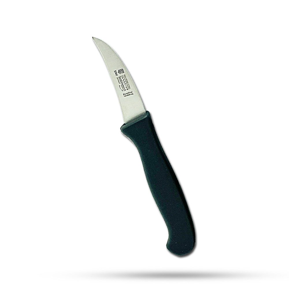 SMI Schälmesser Küchenmesser Solingen Obstmesser Gemüsemesser gebogene Klinge, schwarz, Klinge aus rostfreiem Stahl
