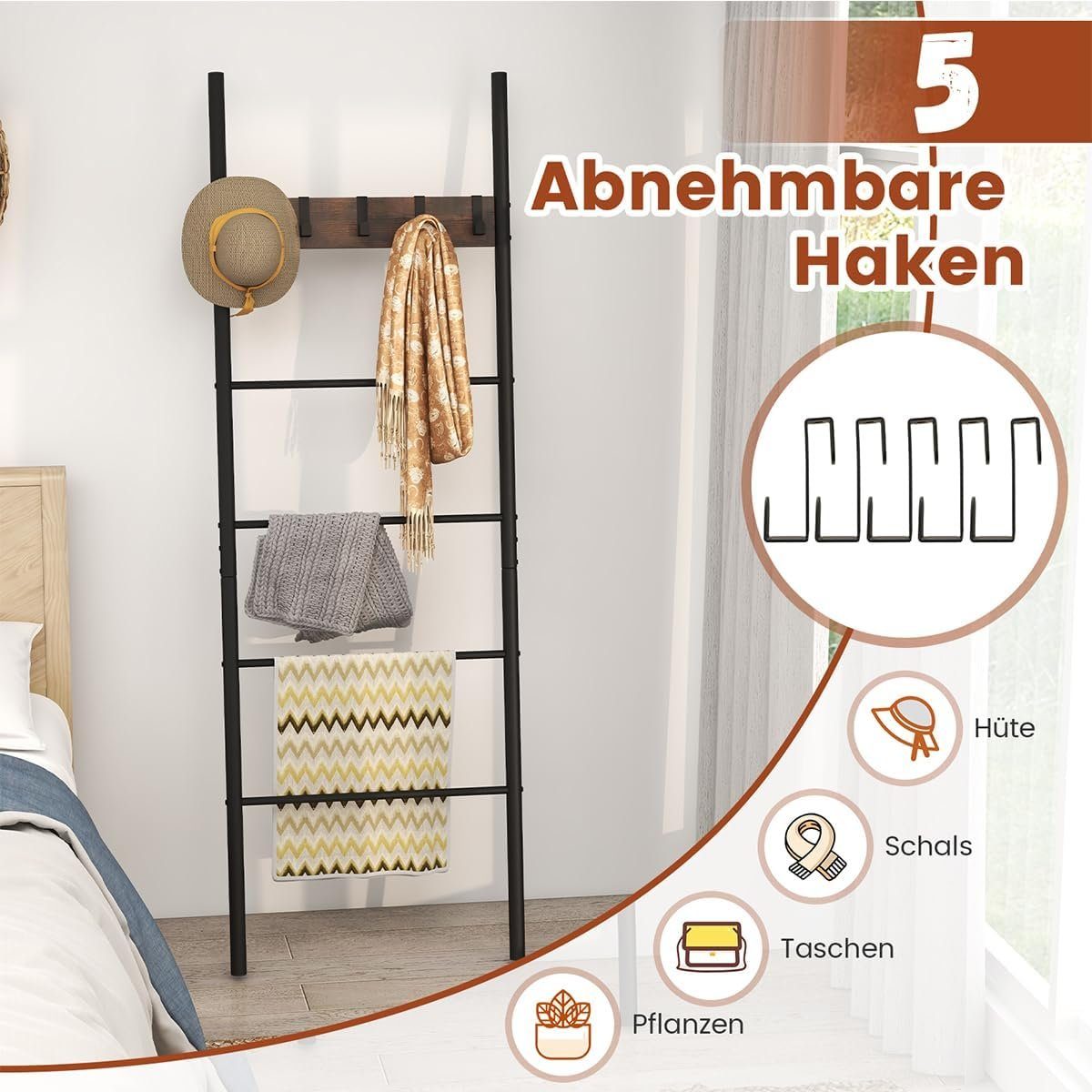 KOMFOTTEU Handtuchleiter Handtuchständer, mit 5 abnehmbaren günstig online kaufen