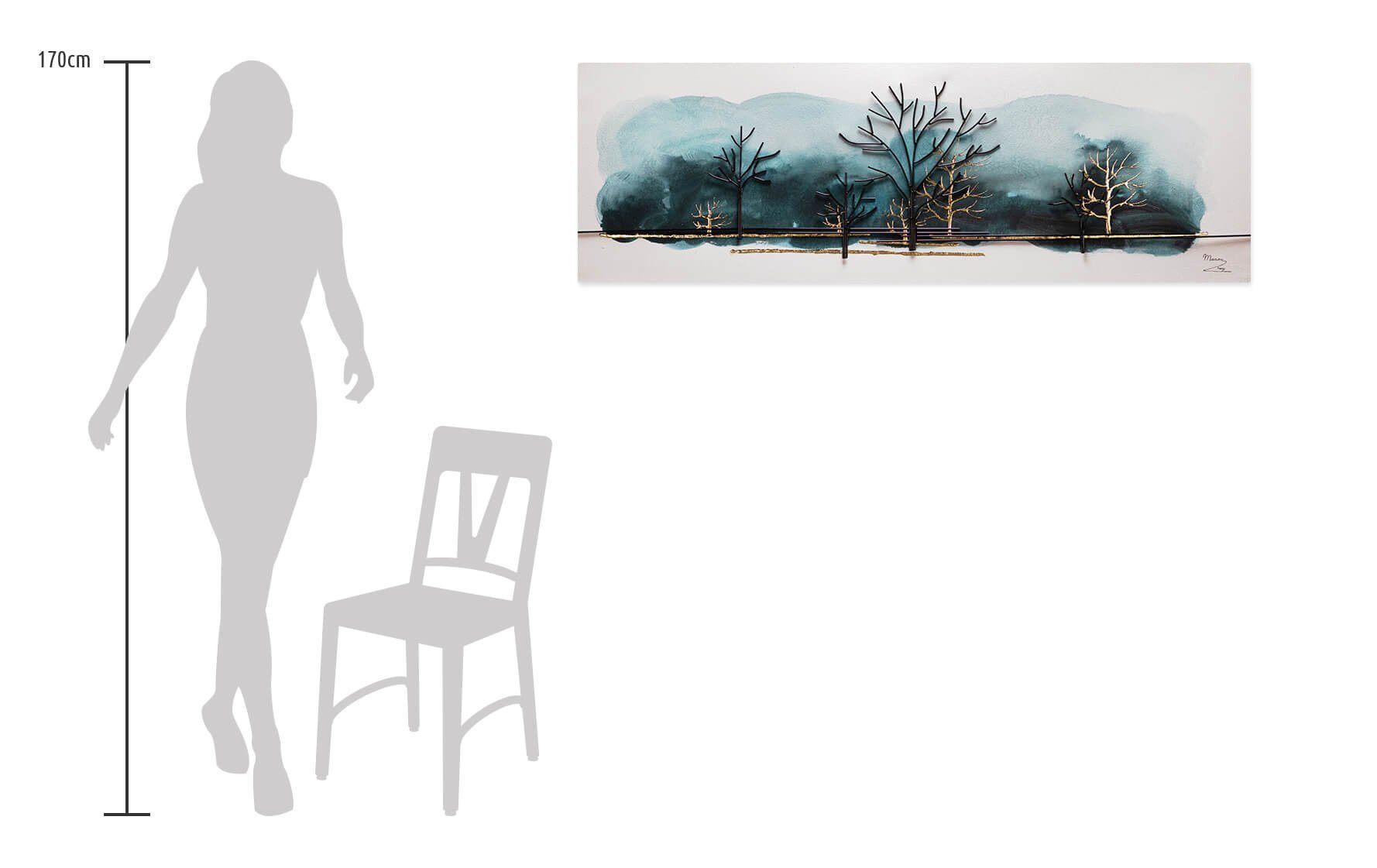 150x50 Gemälde Wandbild Ländliche Abendstille 100% cm, Leinwandbild Wohnzimmer KUNSTLOFT HANDGEMALT