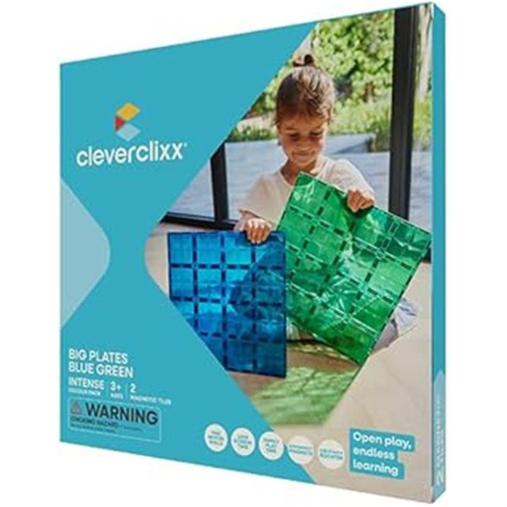 Cleverclixx Cleverclixx Große Grundplatten Blau Grün, 2 Teile Magnetspielbausteine, langlebiges Magnetspielzeug, robuste Bauweise, erweiterbare Sets