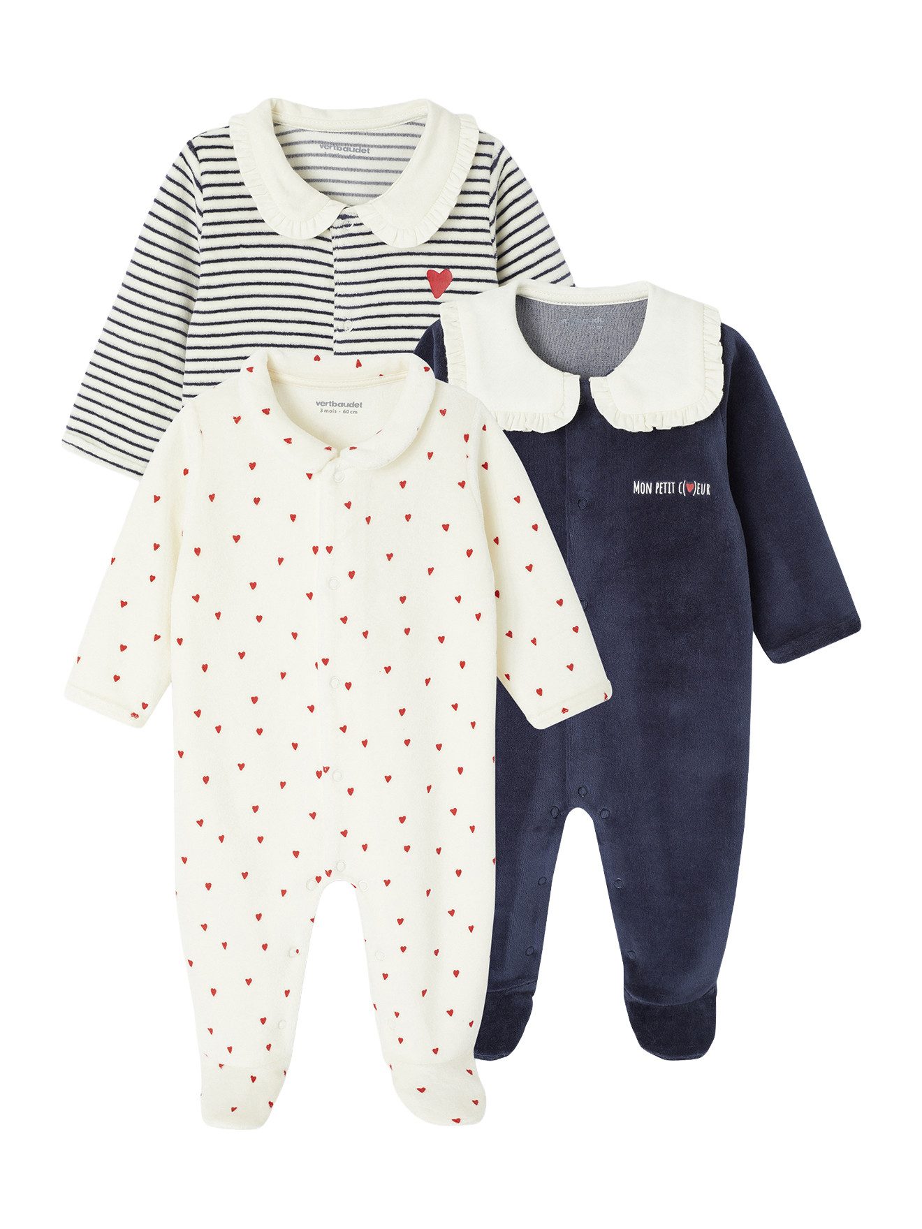 vertbaudet Schlafoverall Baby Samt-Strampler, Herzen
