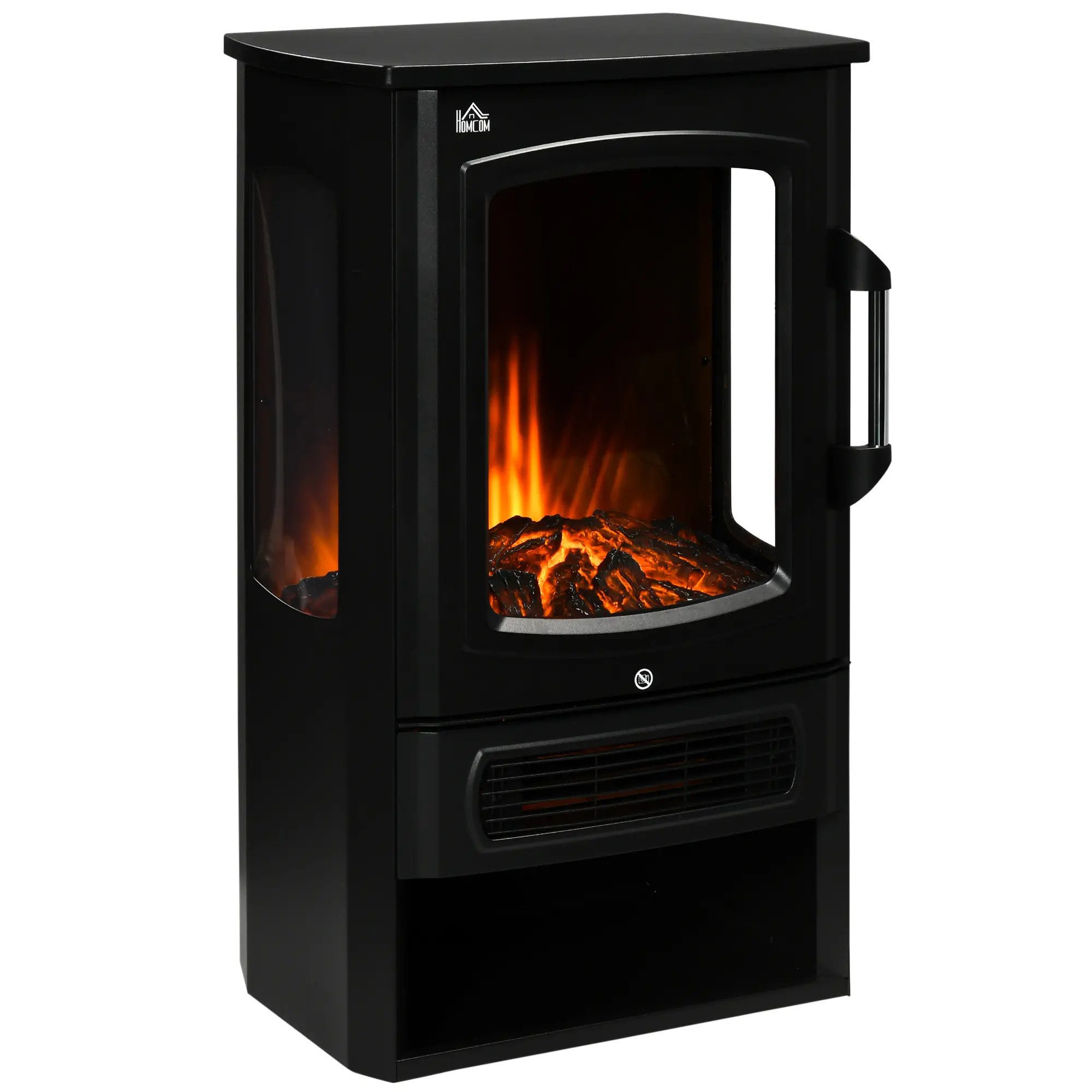 autolock Elektrokamin E-Kamin mit 2 Heizstufen, LED-Flammen, Thermostat, Überhitzungsschutz, 1000W/2000W 44,5 x 32 x 74cm Stahl Schwarz für Räume bis 25 m²