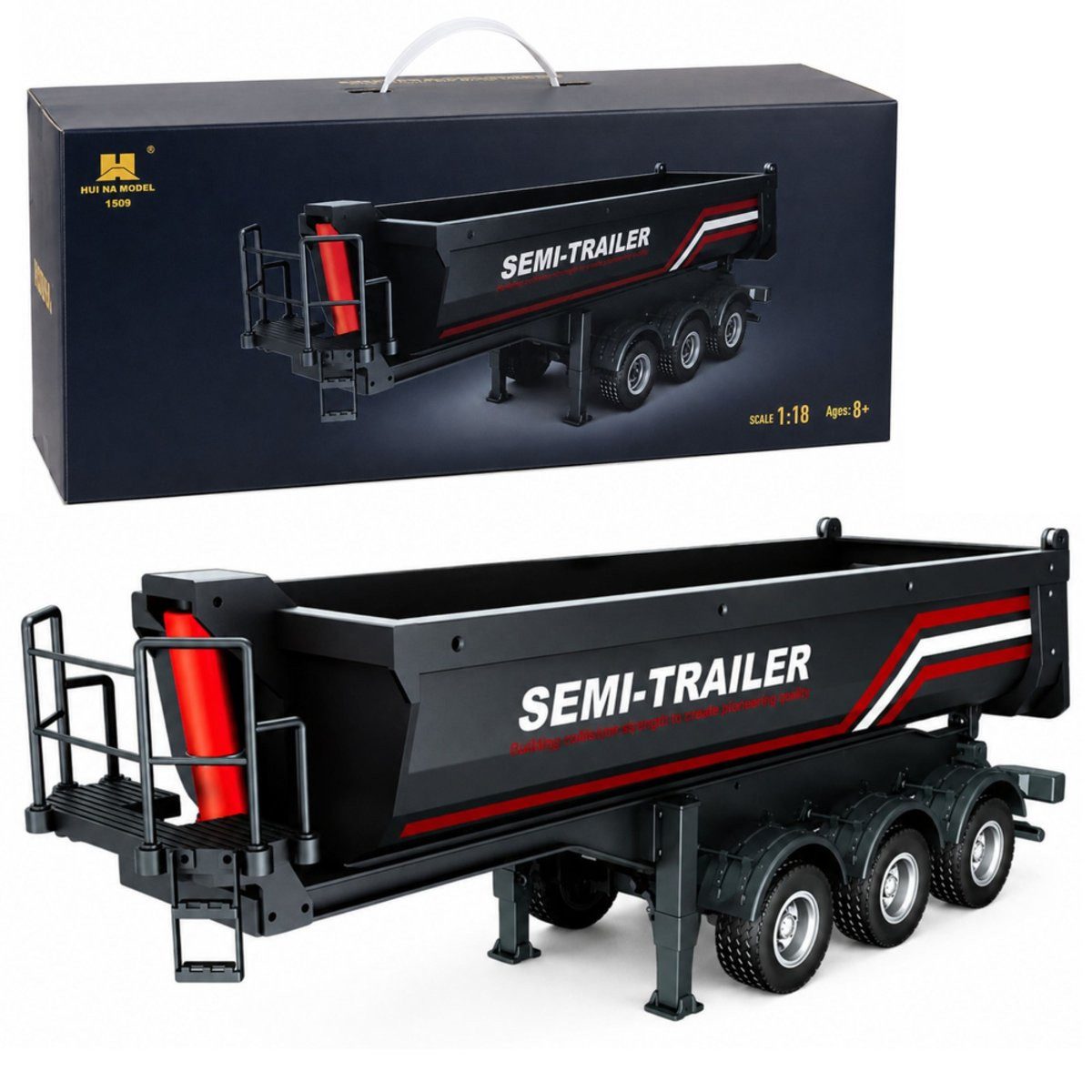 Wisam RC-Auto RC Huina 1509 Metall-Kipper-Sattelauflieger ferngesteuert, schwarz