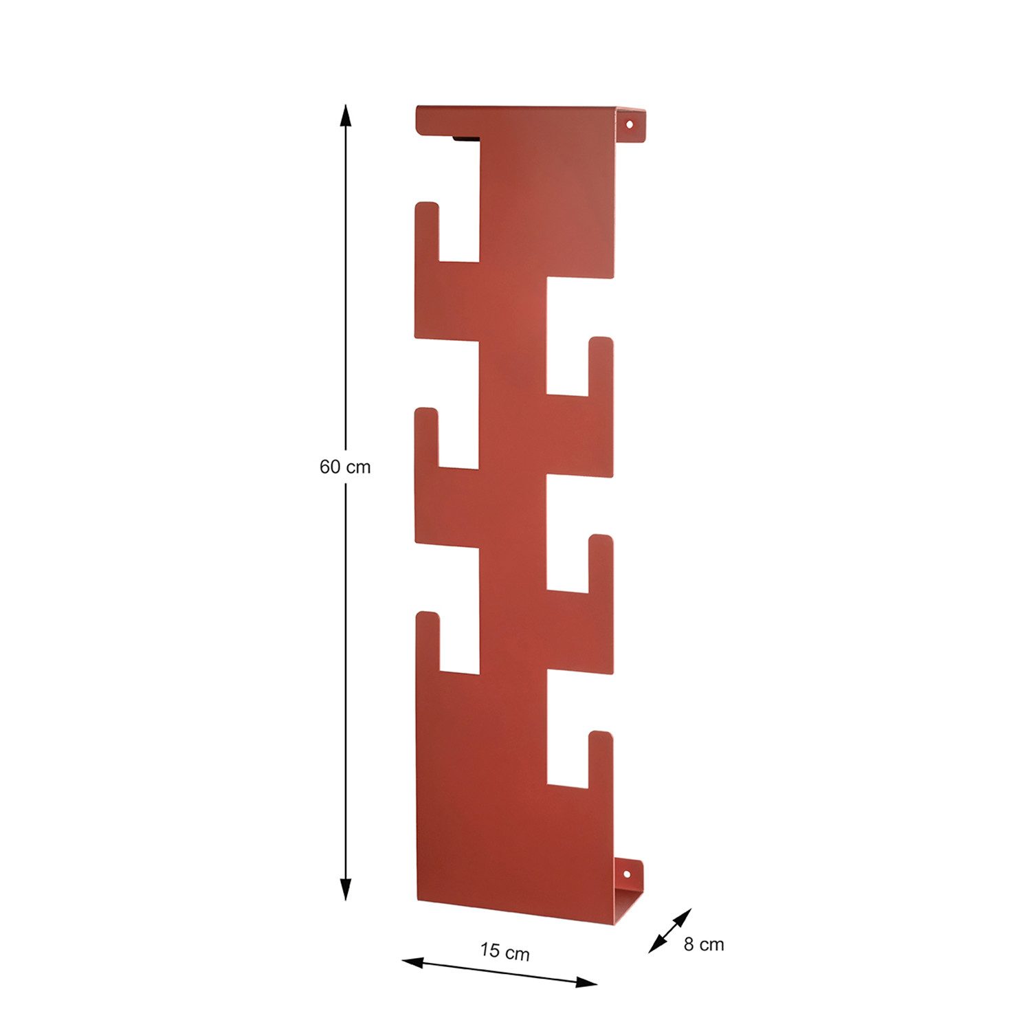 HAKU Garderobenständer Garderobe - rot aus Stahl - H. 60cm x B. 15cm - Flurgarderobe, (1xWandgarderobe, Wandhalterung - Wandhalter), Wandhakenleiste - Hakenleiste - Garderobenleiste - Wandhaken