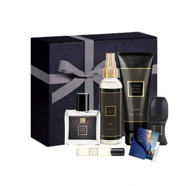 AVON Cosmetics Eau de Parfum S BOX LITTLE BLACK DRESS Taschenspray Bodylotion Deoroller Körperspray, 7-tlg., Duftbox, Luxusduft, Duftgeschenk, Parfümset für Damen