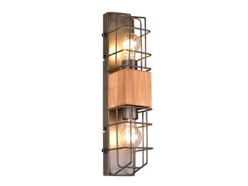 meineWunschleuchte Wandleuchte, ohne Leuchtmittel, innen, Holz-Lampe mit Gitter-Lampenschirm 2 flammig fürs Treppenhaus