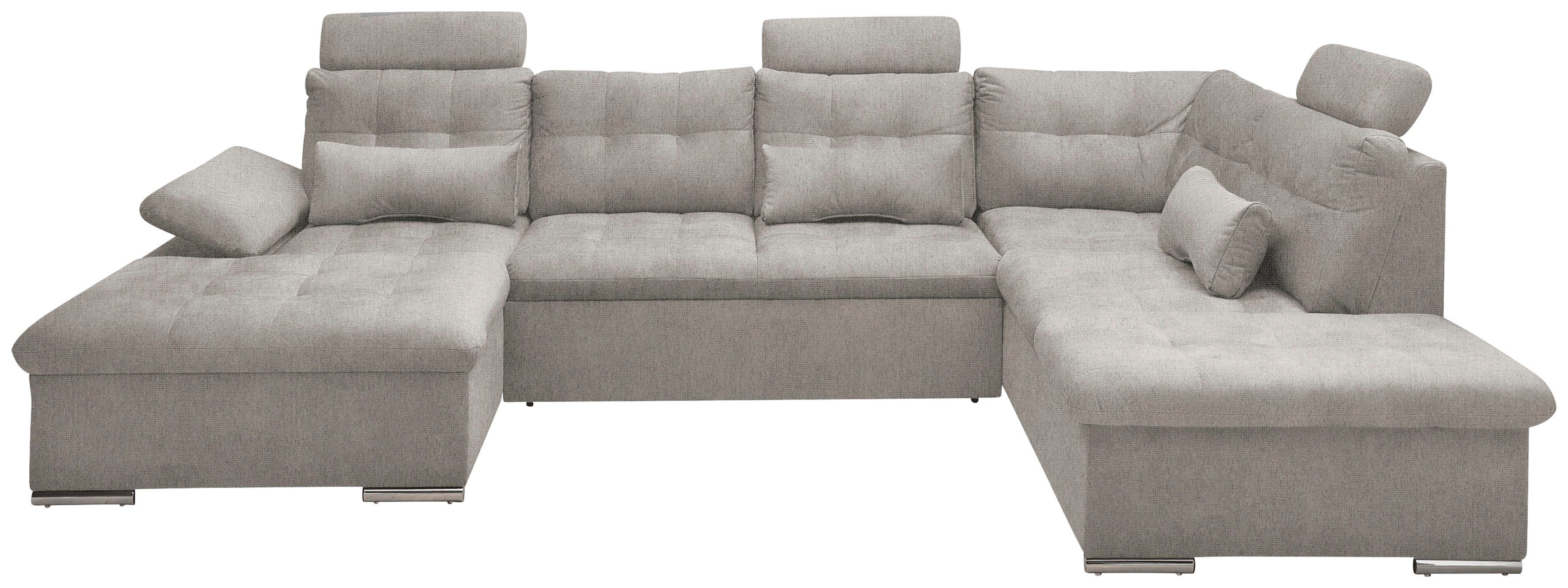ED EXCITING DESIGN Wohnlandschaft Jakarta U-Form mit Bettfunktion, Bettkasten, Armteilverstellung, Kopfstützen & 3 Nierenkissen