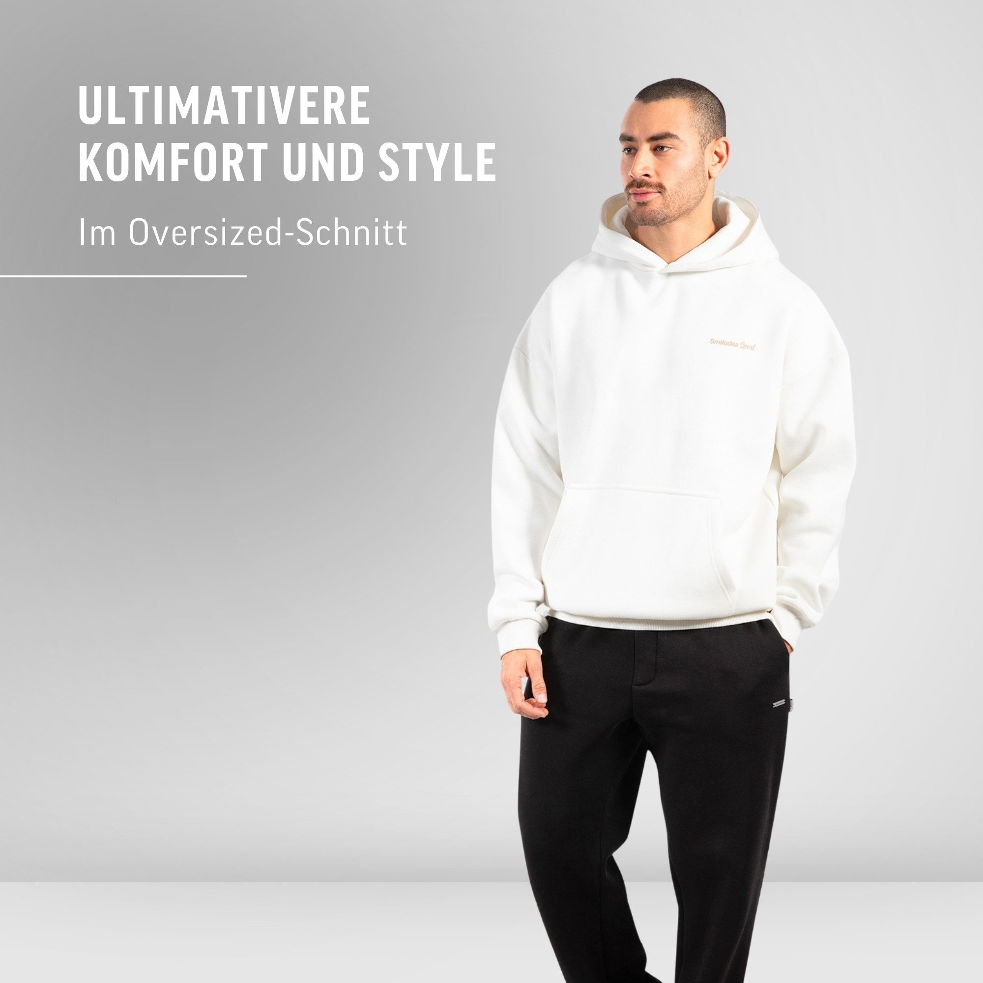 Smilodox Hoodie Fortes, Oversize Kapuzenpullover mit großem Back Print, Sweater Große Kapuze, Kängurutasche, weiches wärmendes Material